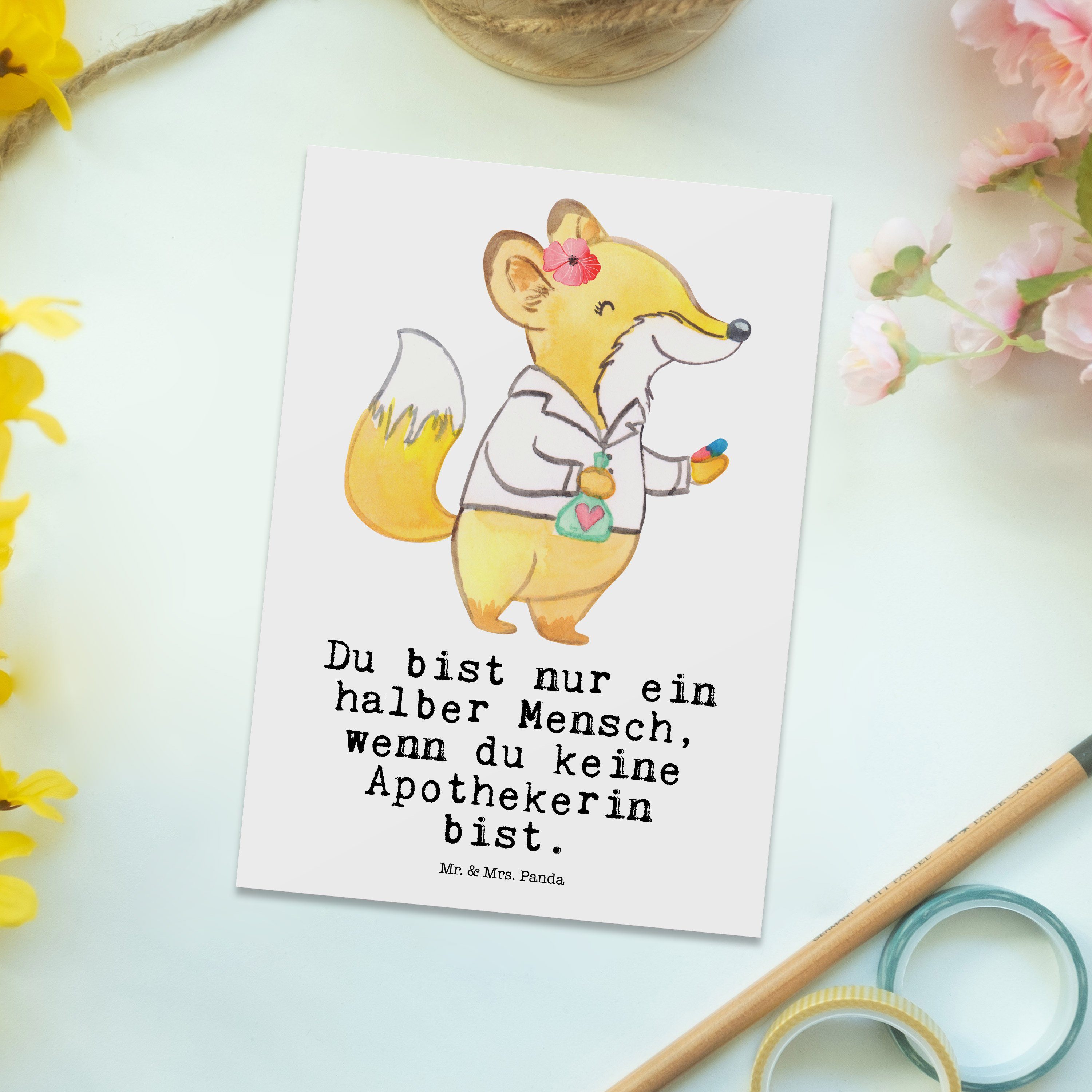 Mr. & Mrs. - mit Herz Danke, Postkarte - Geburtstag Apothekerin Weiß Dankeschön, Geschenk, Panda