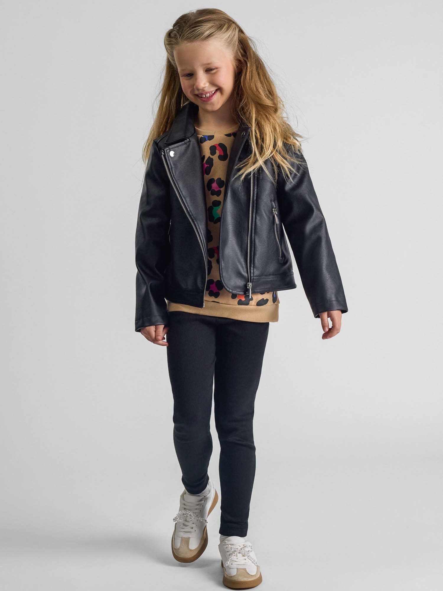 MINOTI Lederimitatjacke Biker-Jacke aus Kunstleder mit schrägem Reißverschluss (2y-14y)