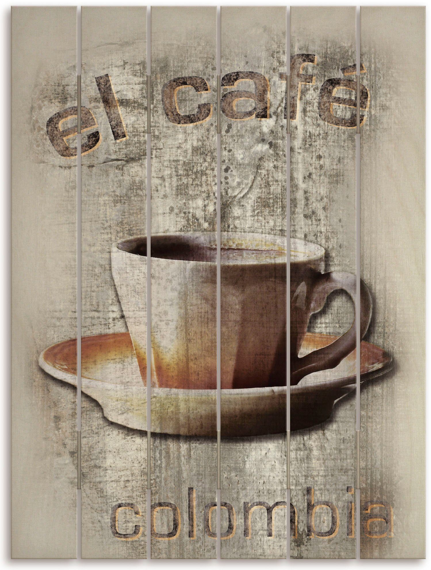 Artland Birkenholz aus Das Kolumbien Wandbild (1 Café, Bilder Multiplexplatte 12 Holzbild einer in aus - mm Plankenoptik Kaffee St),