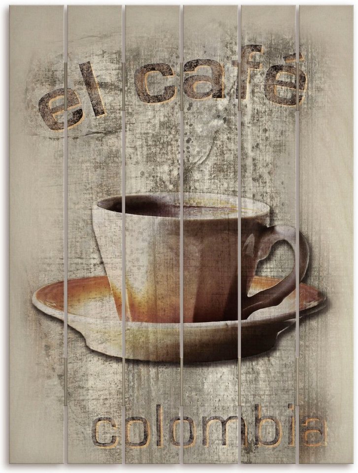 Artland Holzbild Kolumbien - Das Café, Kaffee Bilder (1 St), Wandbild aus  einer 12 mm Multiplexplatte aus Birkenholz in Plankenoptik