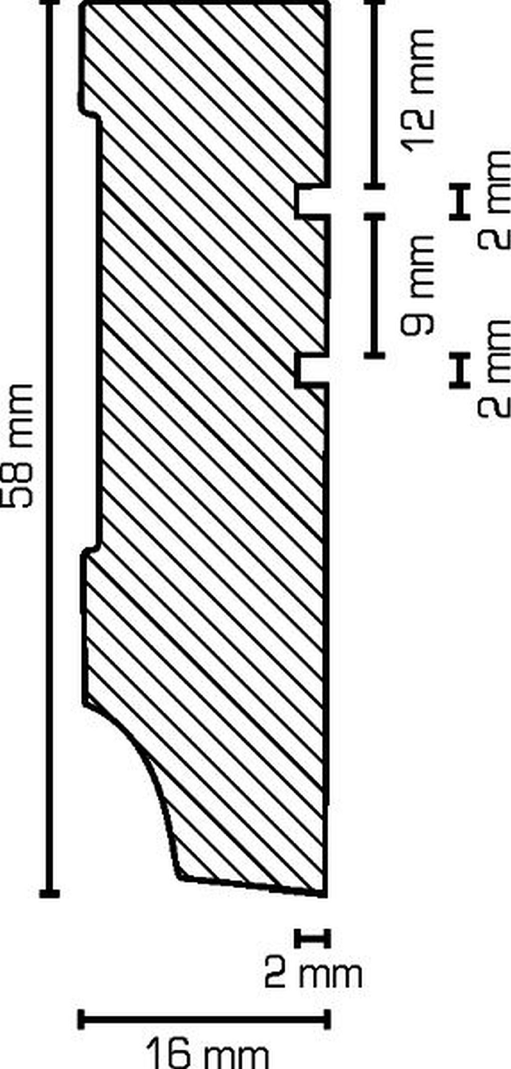 Südbrock Sockelleiste Sockelleiste weiß MDF 16 x 58 mm Foliert in RAL 9016 Fußleiste, L: 250 cm, H: 5.8 cm, 1-St.