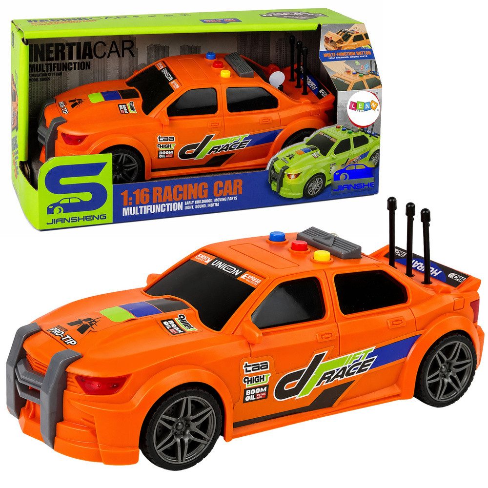 LEAN TOYS Spielzeug-Rennwagen Rennflitzer Sportwagen Modellauto, (Spar-Set, 1-tlg., 25 x 11 x 10 cm robust), Licht & Sound, Trägheitsantrieb, Kofferraum zum Öffnen