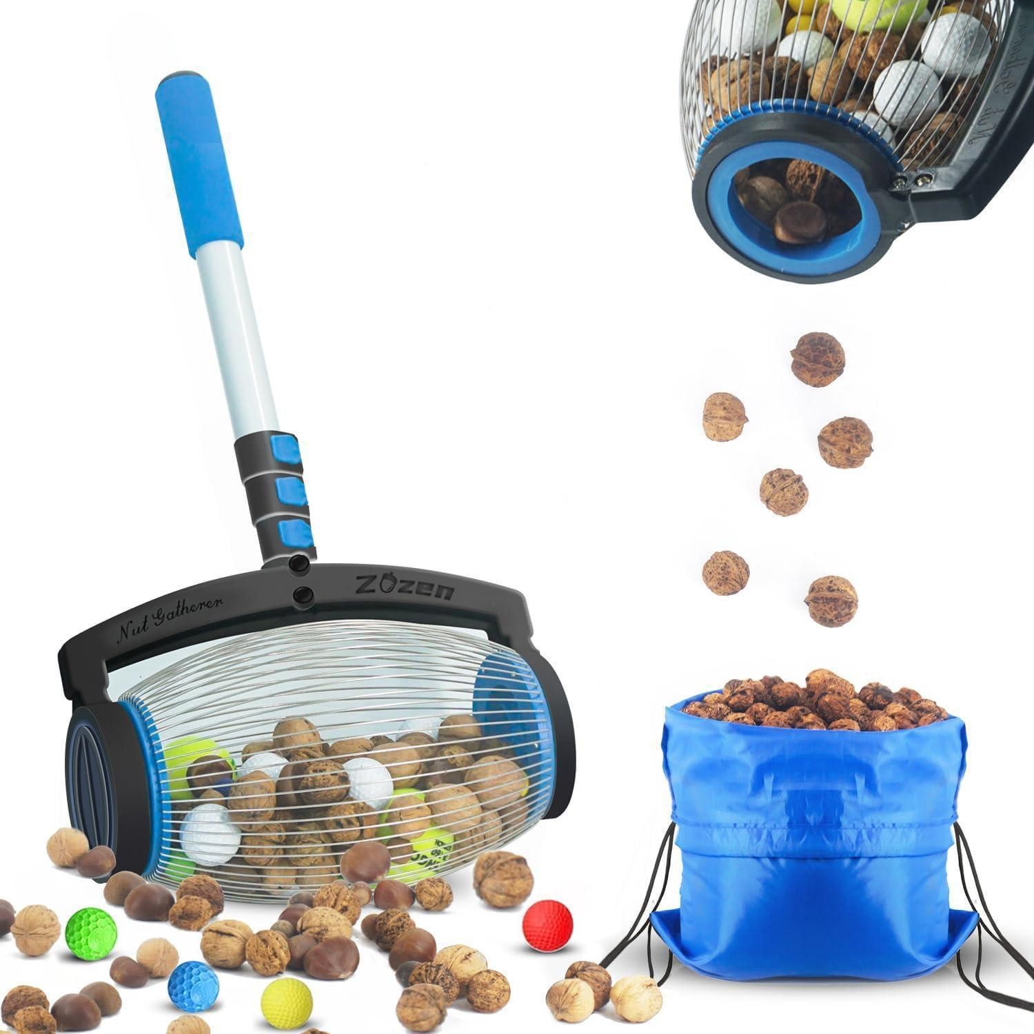 LuxusKollektion Ballsammelröhre Nusssammler Walnuss Sammler Seitliche Öffnung Kastanien Golf 2.5-6.5cm