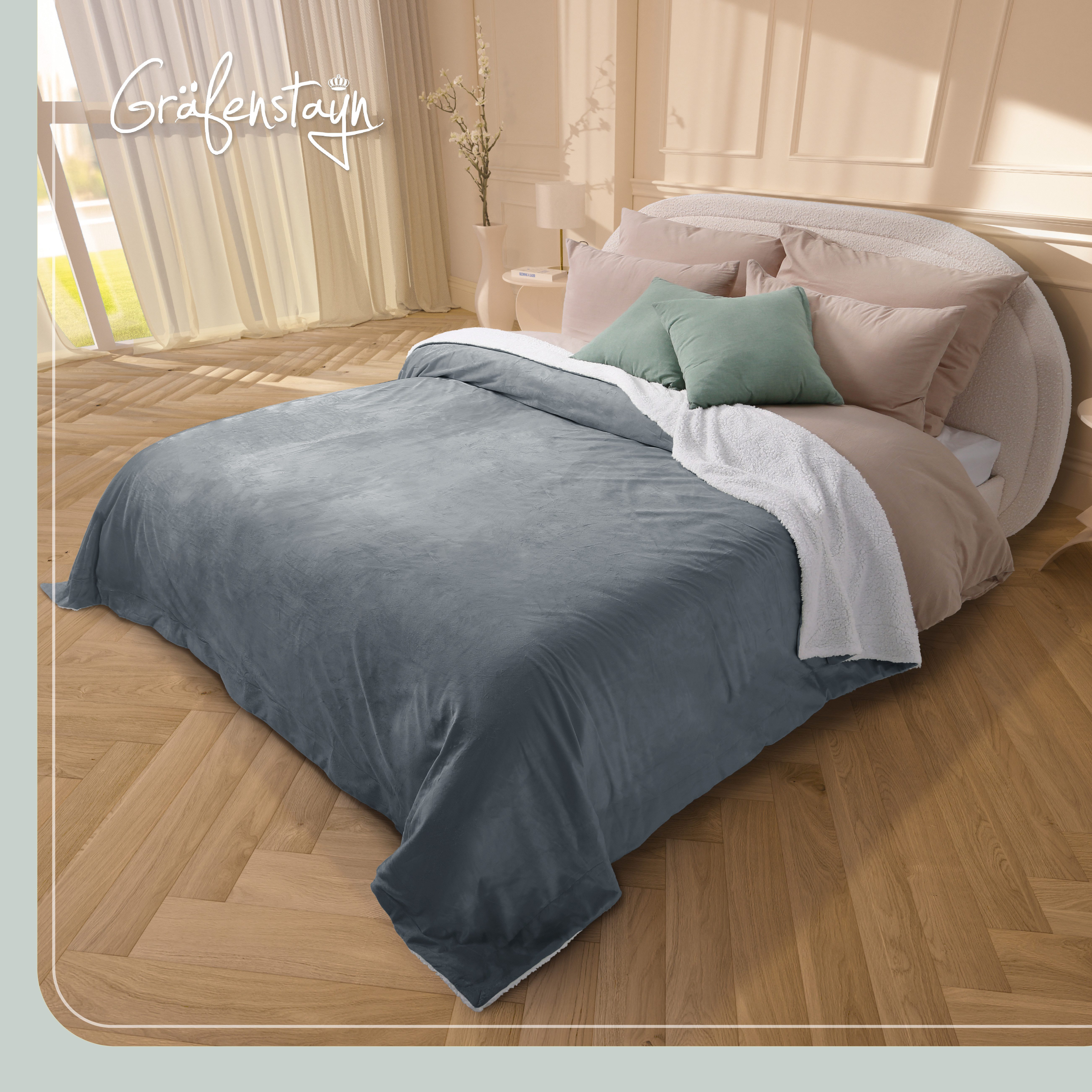 Wohndecke in Lammfell-Optik Kuscheldecke weich & flauschig - Sherpa Fleecedecke, Gräfenstayn, Warme Wolldecke & Sofaüberwurf Tagesdecke für Couch & Sofa