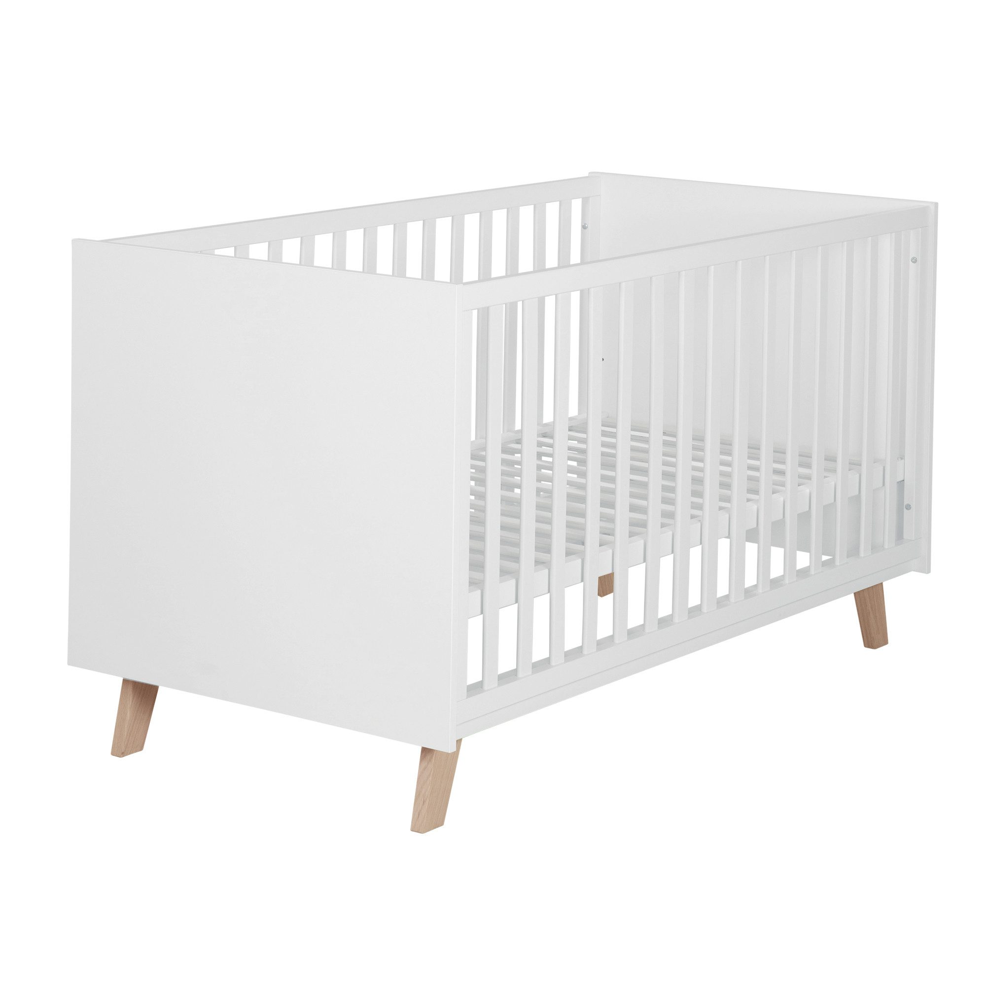 roba® Babybett Smile 70 x 140 cm - Babybett aus Holz - Weiß, Gitterbett Umbaubar & Mitwachsend - Höhenverstellbar
