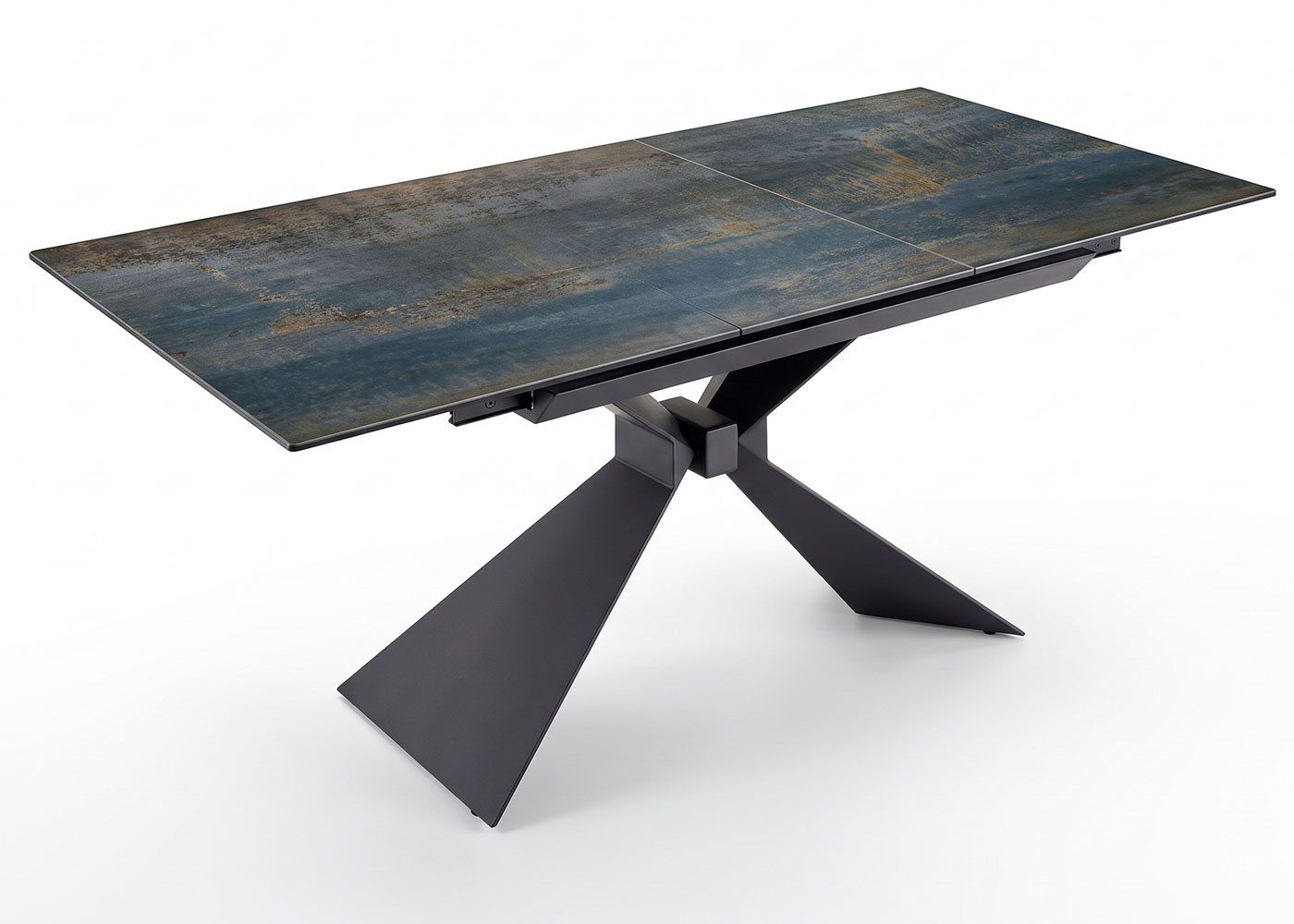 Feldmann-Wohnen Esstisch Luciano (Tischplatte ausziehbar bis 230cm, 1-St., moderne Optik, ausziehbar, Tischplatte aus Keramik), 180-230x90x75cm / Stahlblau-Oxid-Optik / schwarz