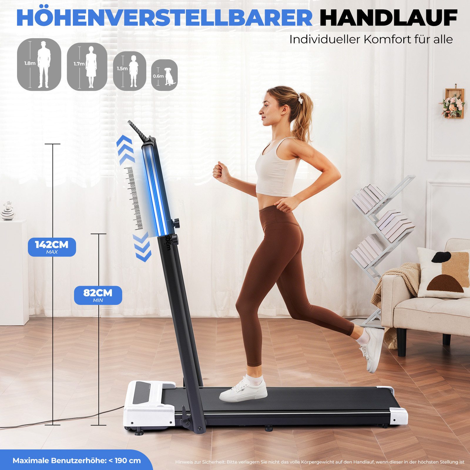 GTPLAYER Laufband Walking Pad für Zuhaus klappbar mit LED-Anzeige und Fernbedienung, Höhenverstellbare Armlehne,2.5 PS Motor