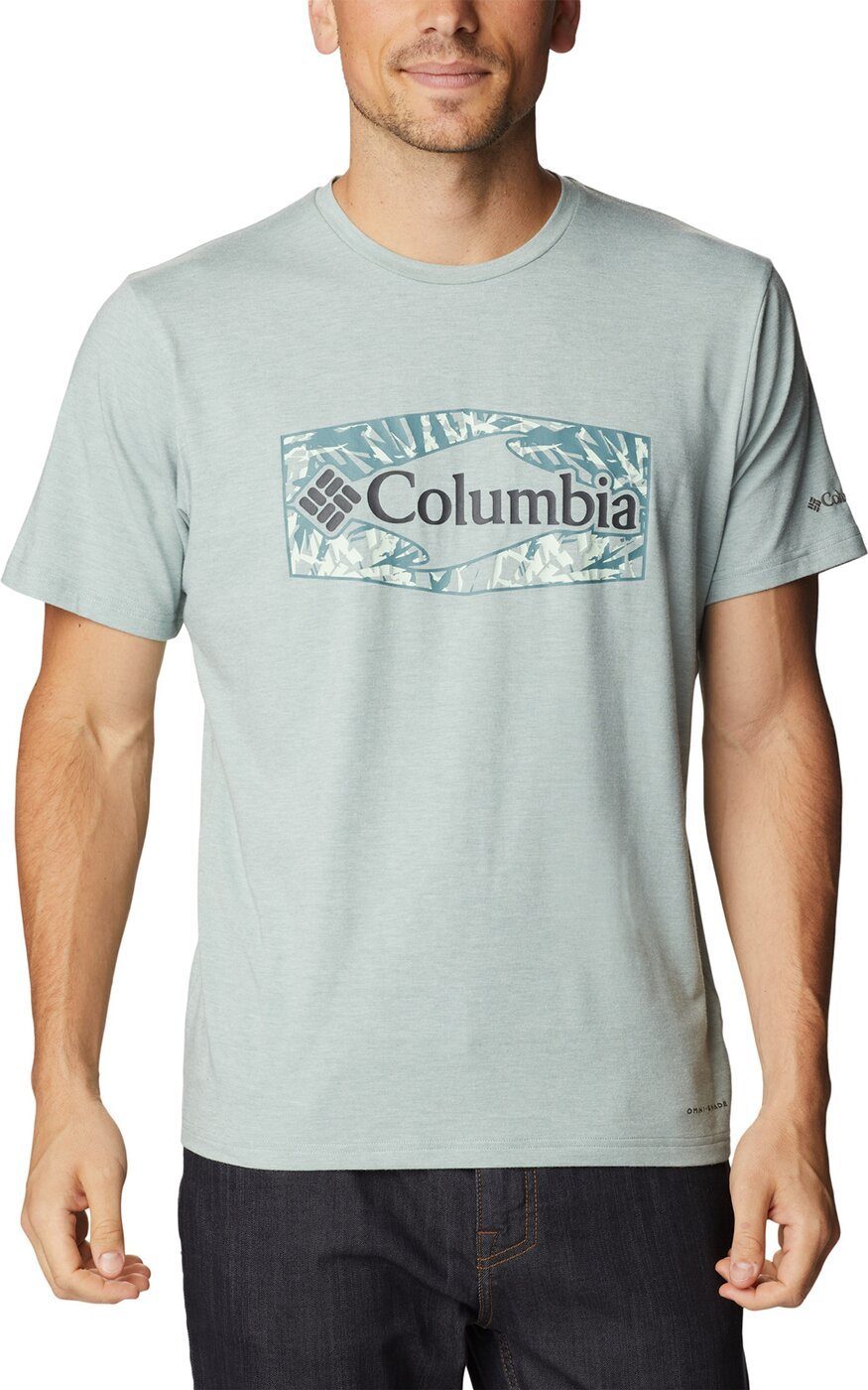 Columbia T-Shirt Men's Sun Trek Short Sleeve Graphic 351 Niagara Hthr, Palmed Hex Graphi