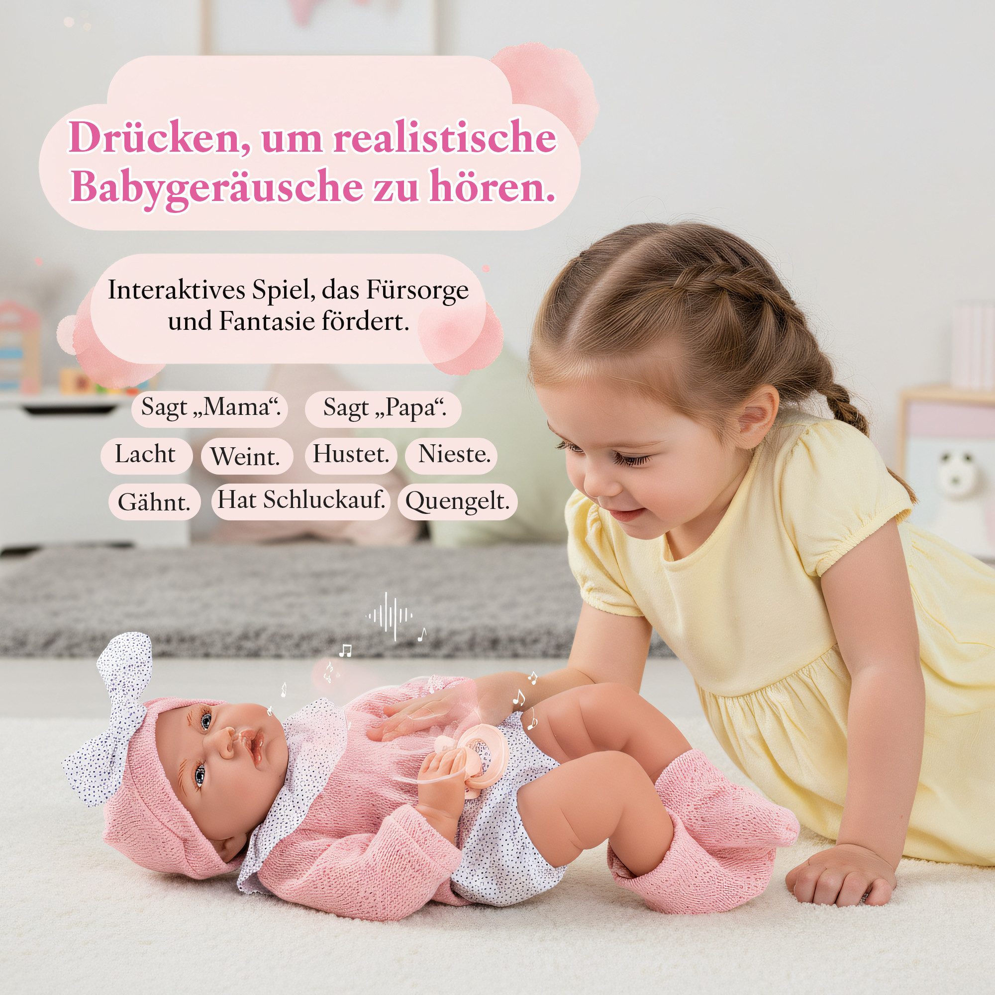 Kinderplay Dolls & Strollers Babypuppe Interaktive Babypuppe Lili 41 cm – realistisch – sprechend