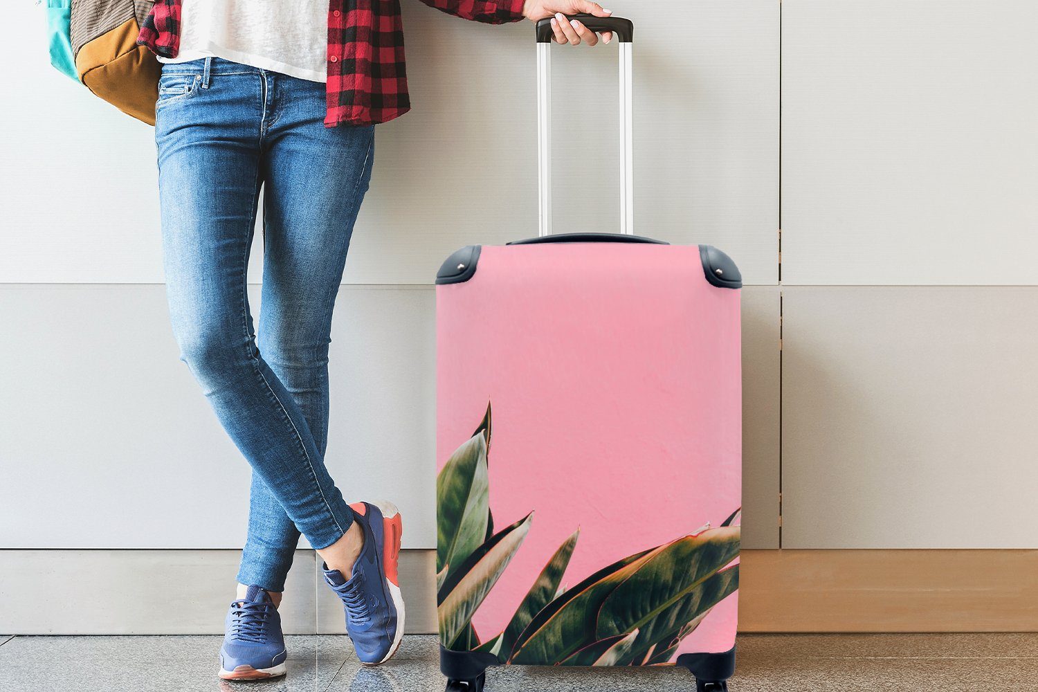MuchoWow Tropisch, Pflanzen Rosa Frauenzunge Handgepäckkoffer Handgepäck für - Reisetasche Reisekoffer mit 4 Ferien, Rollen, - - rollen, Trolley,
