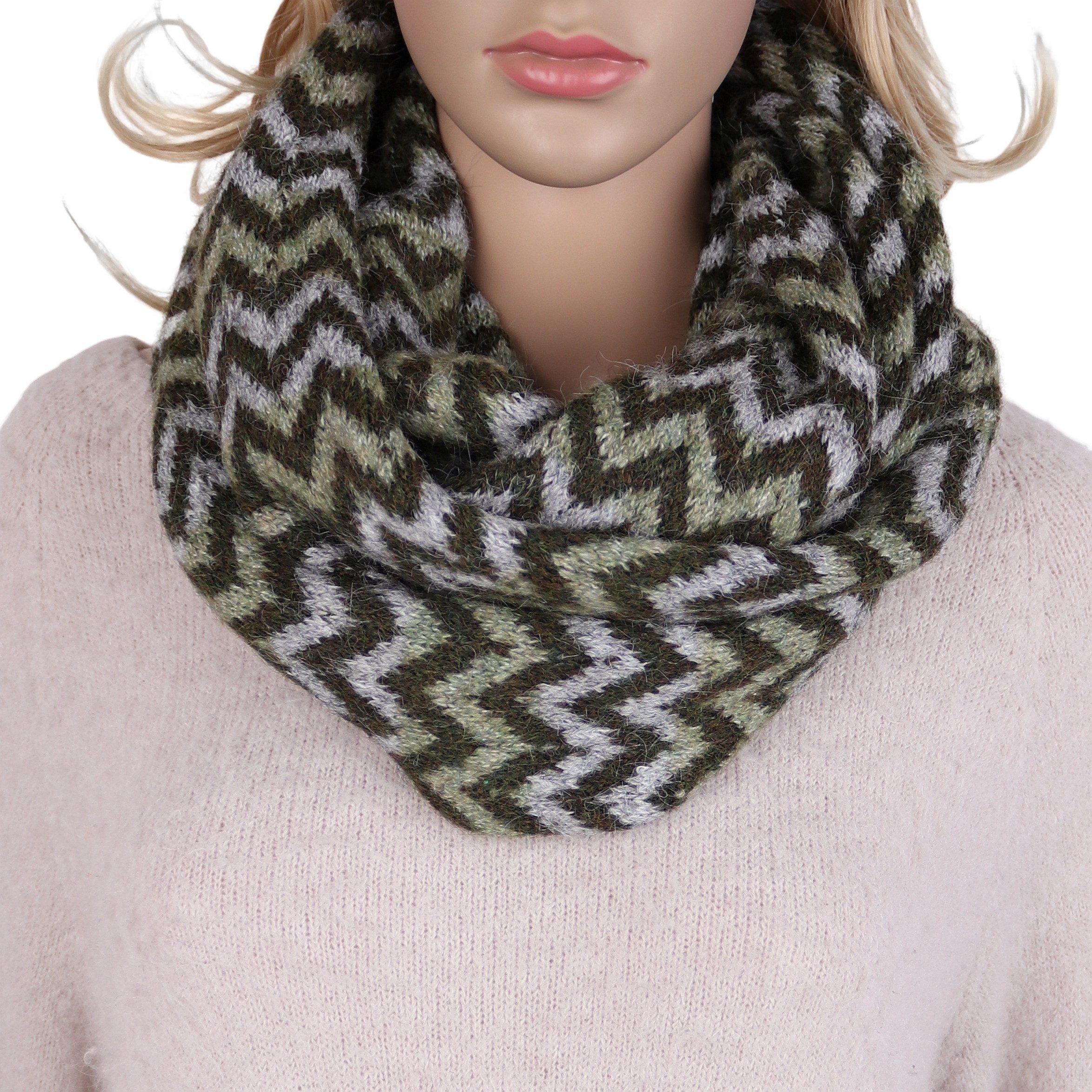 MIRROSI Loop Damen Strick Loopschal mit Zickzackmuster, (zweimal um den Hals wickelbar), kuschelig weicher Schlauchschal, Rundschal, 40 x …