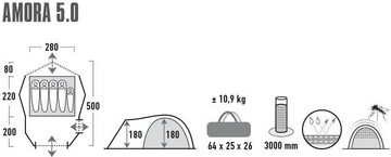 High Peak Kuppelzelt Zelt Amora 5.0, Personen: 5 (mit Transporttasche)
