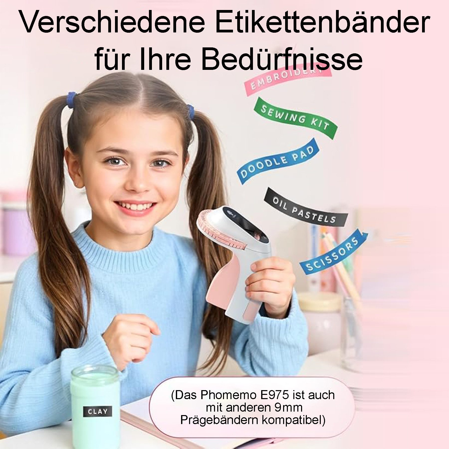 Mutig 3D-Drucker Tragbarer Beschriftungsgerät, mit 6 Etikettenband für Haus Etikettendrucker, (Ergonomisches Design Beschriftungsgerät Retro) – Bild 4 von 5