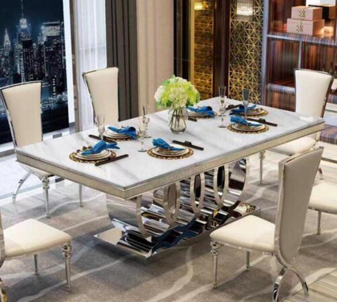 Gold Tische Weiß/Silber Esszimmer Esstisch, Esstisch Esstische Metall Tisch Luxus JVmoebel