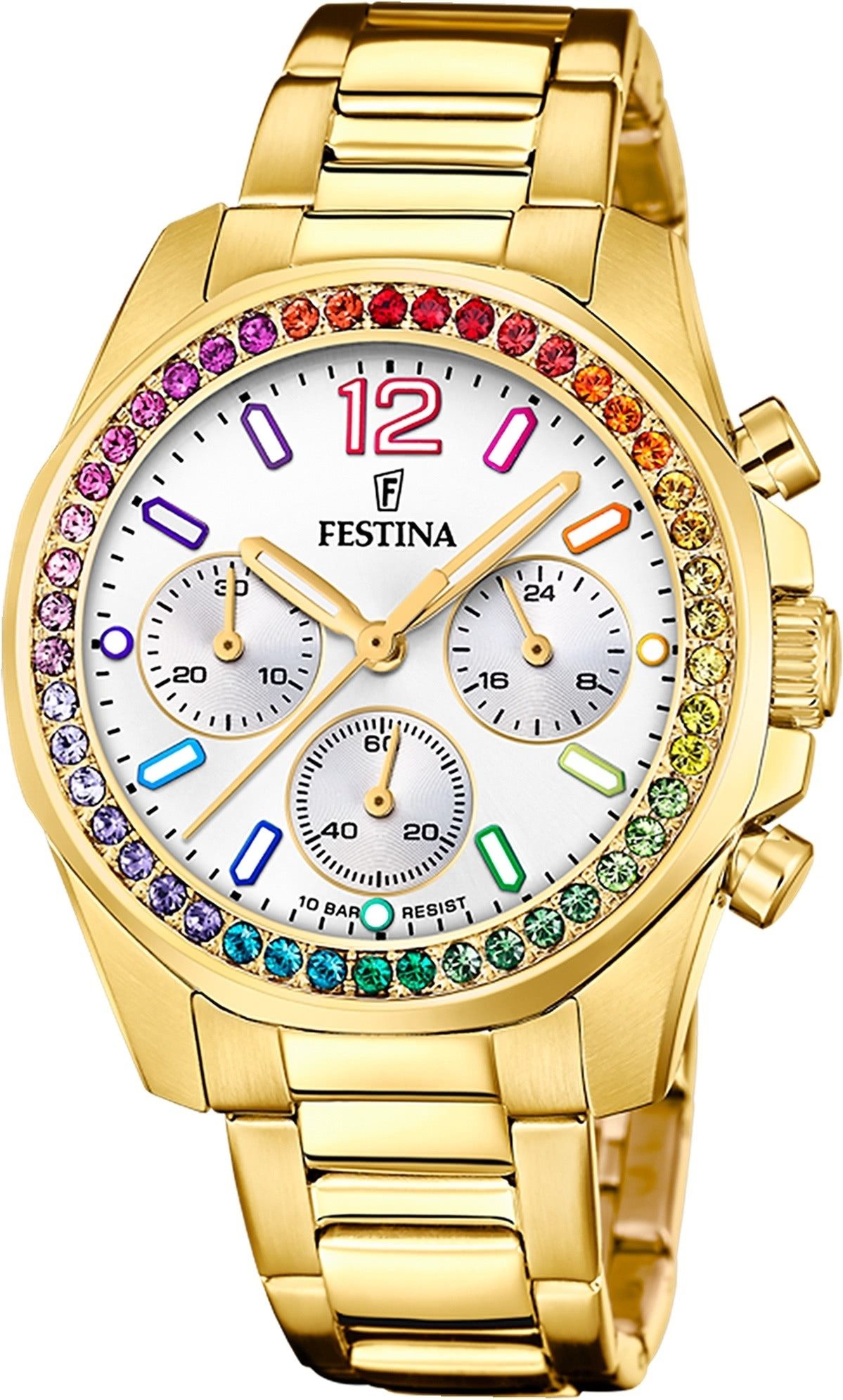 Festina Quarzuhr Festina Damenuhr Edelstahl gold Festina, (Analoguhr), Damen Armbanduhr rund, Edelstahlarmband gold, Casual