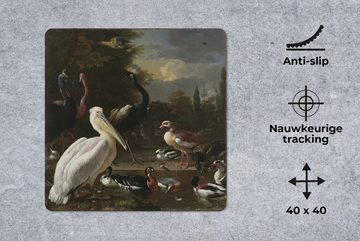 MuchoWow Gaming Mauspad Ein Pelikan und andere Vögel in der Nähe eines Wasserbeckens - Gemälde (1-St), Mousepad mit Rutschfester Unterseite, Gaming, 40x40 cm, XXL, Großes