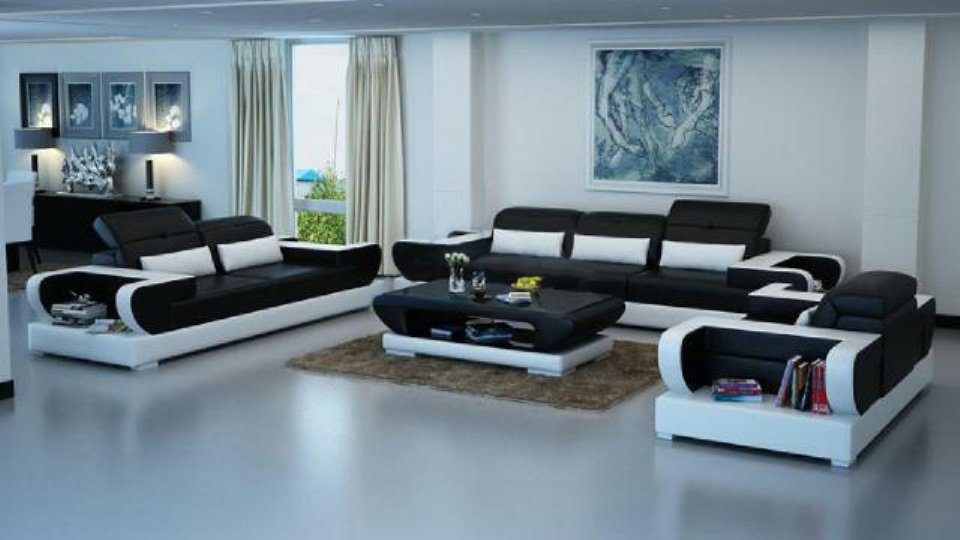 Europe Sofagarnitur Garnitur Made in Sofa Sofa, Schwarze Modernes JVmoebel Set Polster 3+2+1 Couch