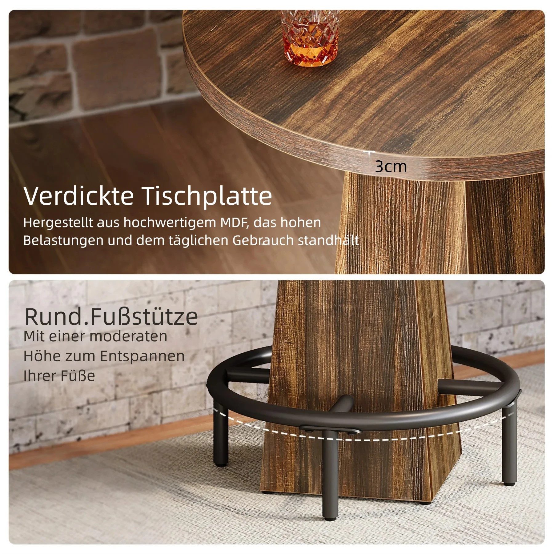 Tribesigns Bartisch 95cm hoher runder Stehtisch, Bistrotisch, Küchentisch, für kleine Bars