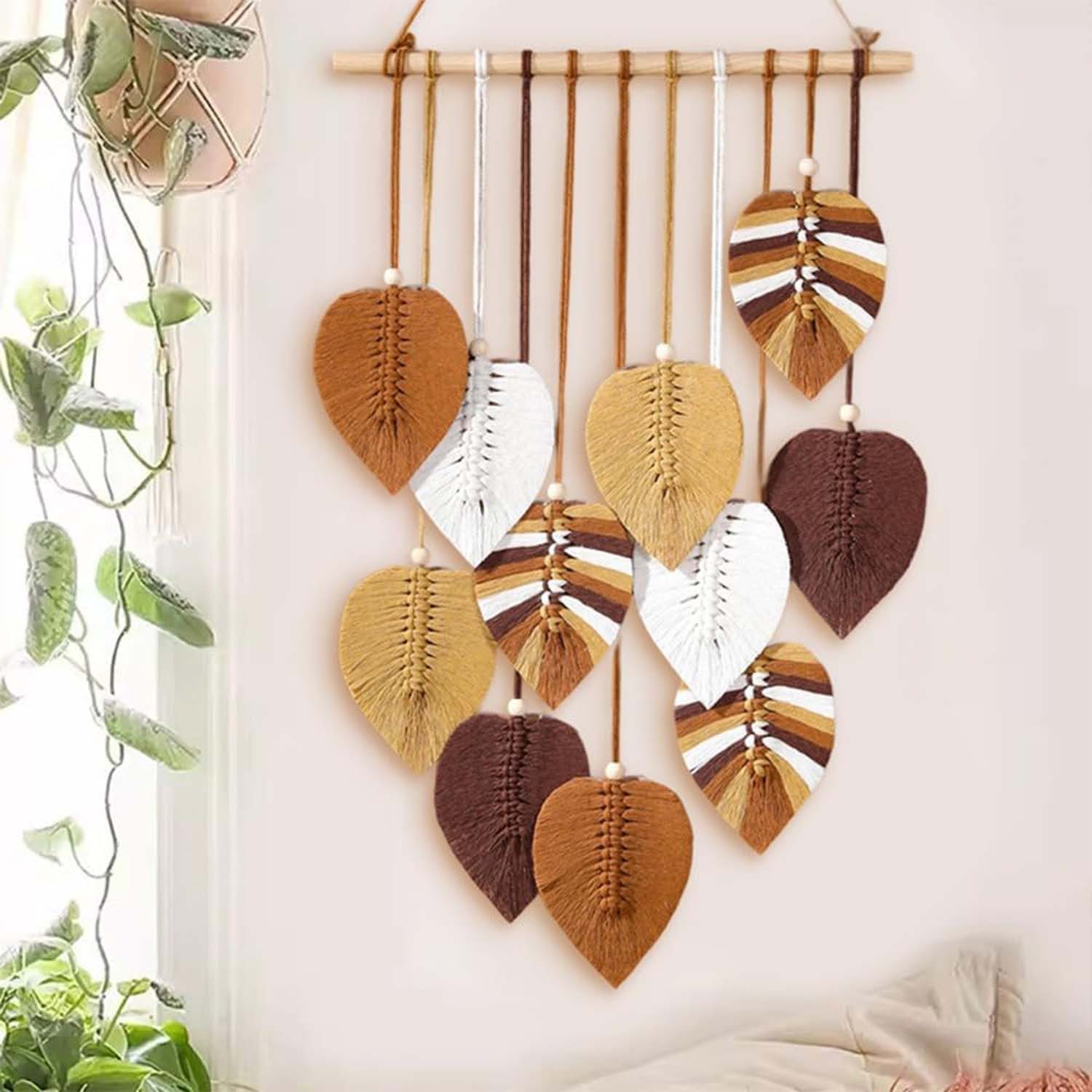 Diwzbyn Hängedekoration Blatt Makramee Wandbehang, Boho Raumdekor – Bild 3 von 5