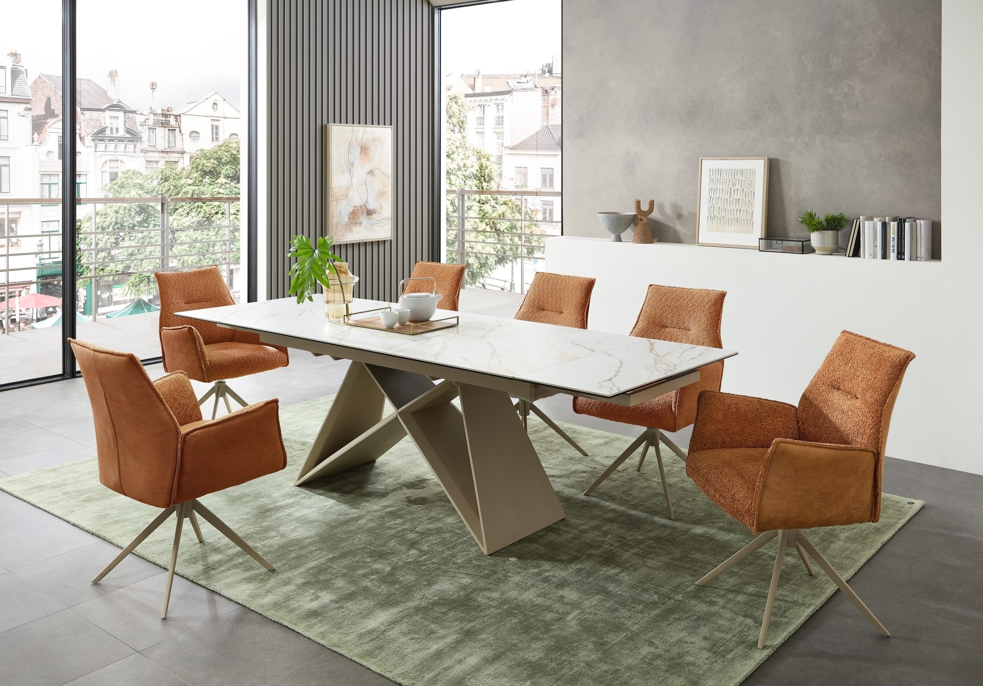 freiraum Armlehnstuhl Kayla (2er Set), (2er Set) drehbar, Bouclestoffbezug, orange, beige - 62x60x92 (BxHxT)