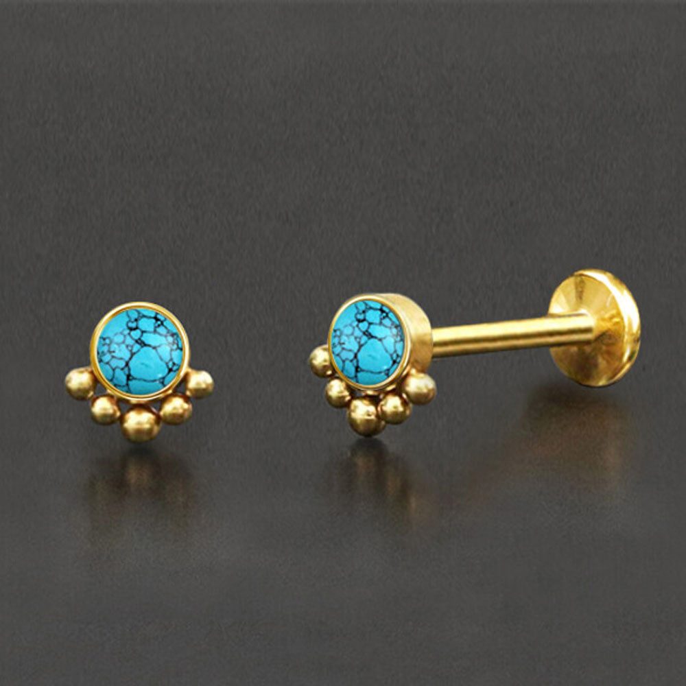 viva-adorno Piercing-Set Labret Lippen Piercing Tragus Helix Ohr Piercing Stecker Gold, gold mit Türkis Onyx Opal (synth)
