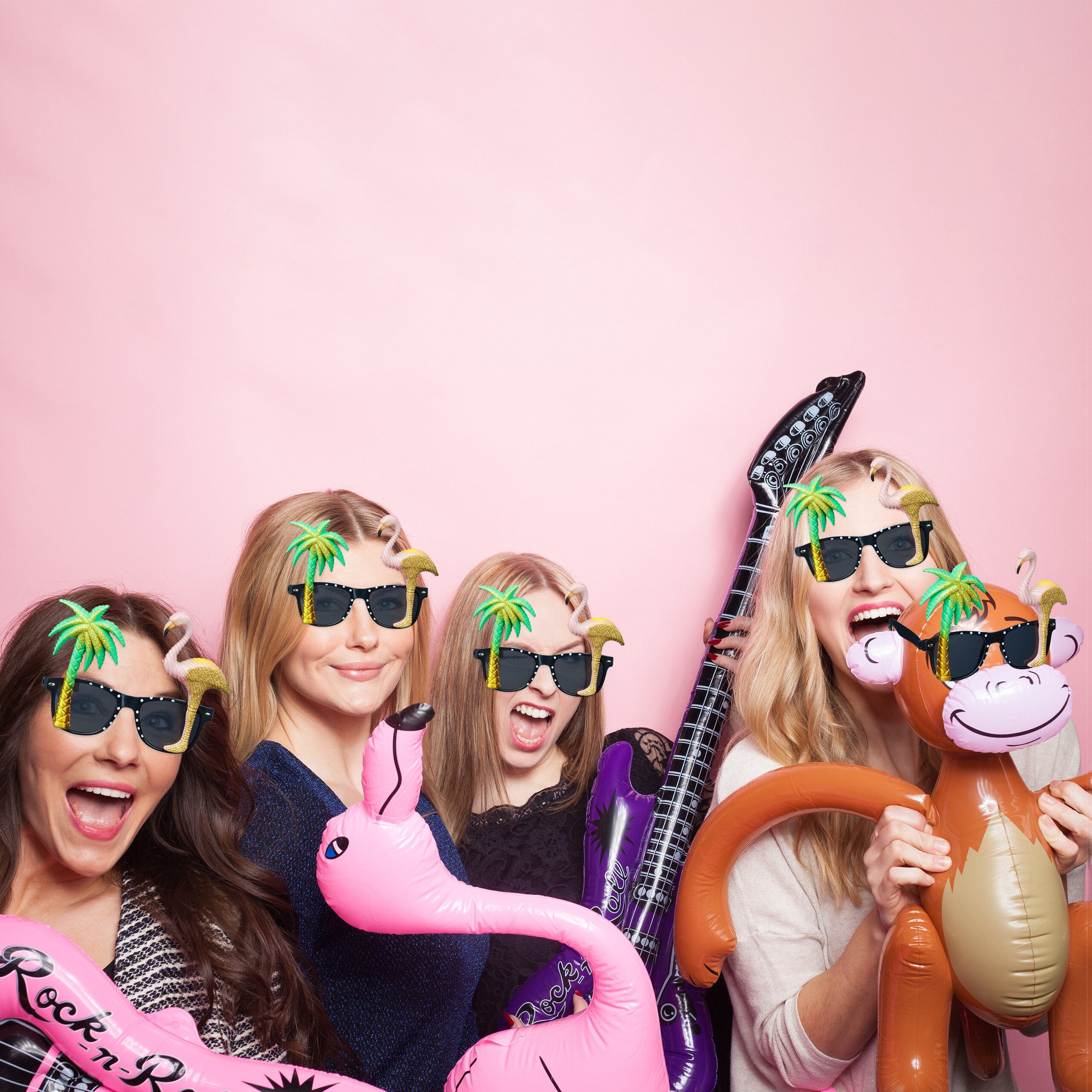 relaxdays Kostüm 5er Set Partybrille Flamingo und Palme