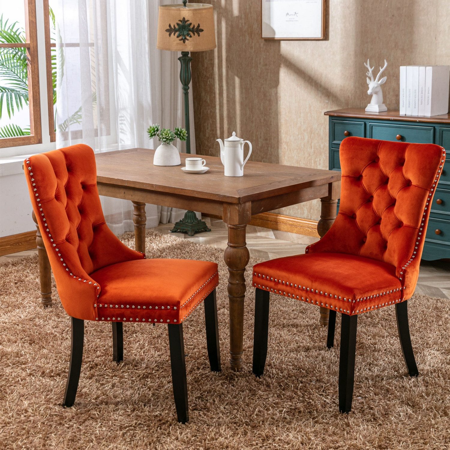Fanttik Esszimmerstuhl Esszimmerstühle 2er-Set,mit Massivholzbeinen (Küchen günstig online kaufen