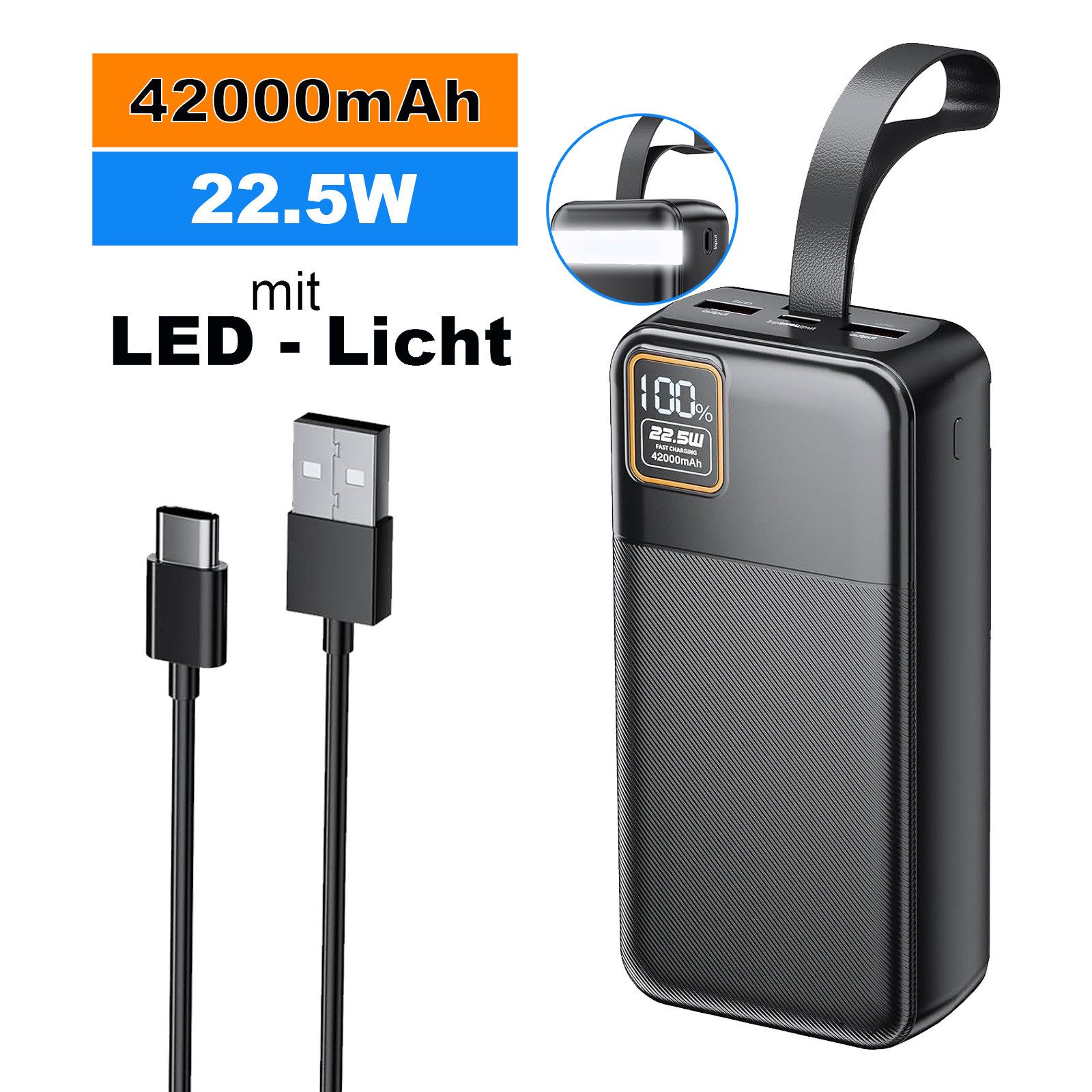 EnergyQC Powerbank 130W 72000mAh USB C Externer Akku Tragbare Powerstation Powerbank