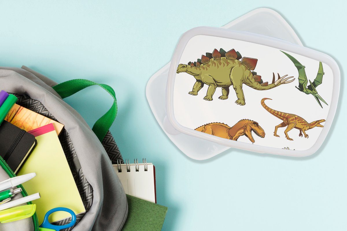 Zeichnung Brotdose, Erwachsene, Jungs Mädchen - Jungen Kinder für Lunchbox (2-tlg), Brotbox - Kunststoff, weiß Dinosaurier Kinder, für - und und MuchoWow