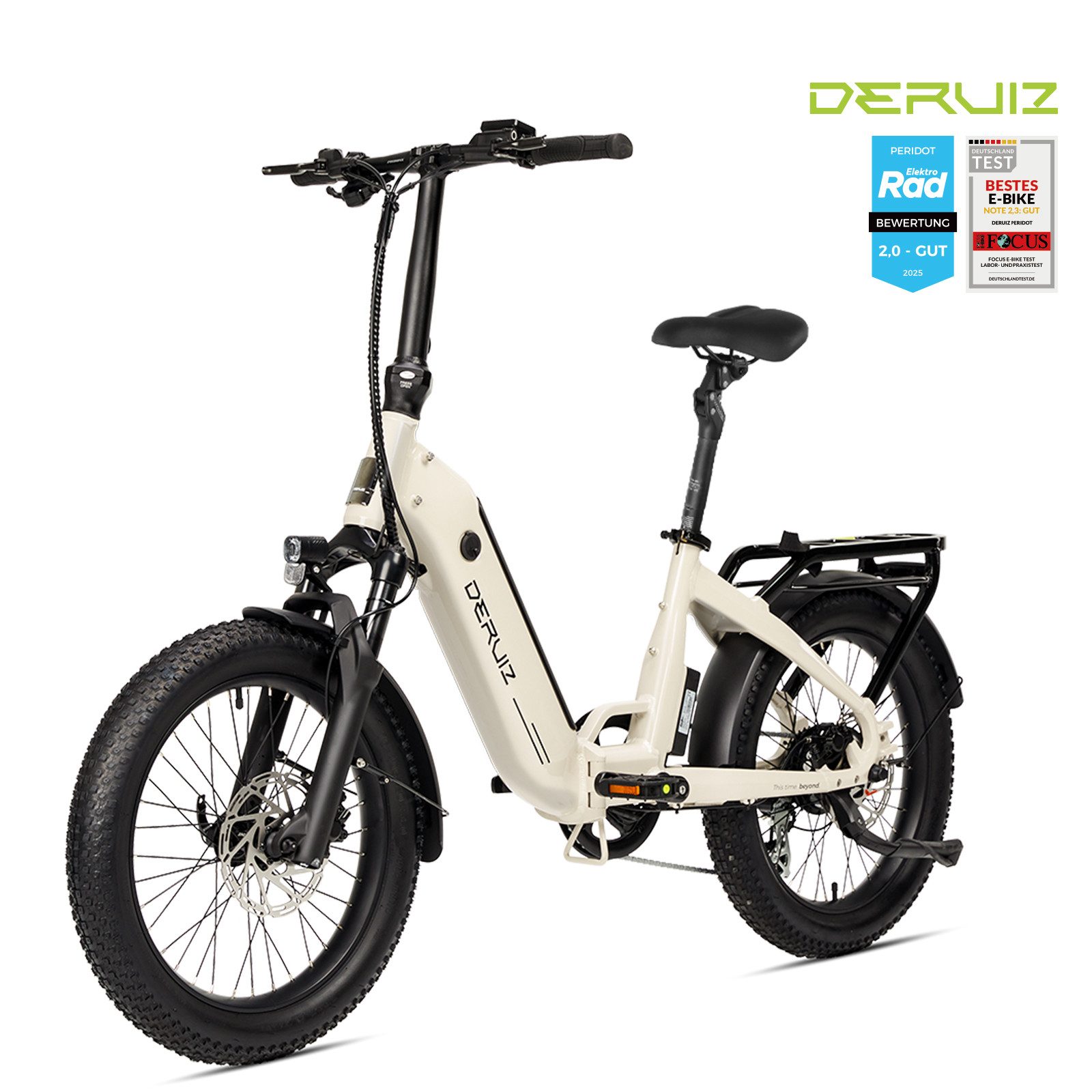 DERUIZ E-Bike Klapprad Peridot 20 Zoll, 55-Nm-Heckmotor, 500 Wh, bis 140 km, 8 Gang SHIMANO SHIMANO ALTUS 11-32T Schaltwerk, Kettenschaltung, Heckmotor, 500 Wh, (mit Akku-Ladegerät, mit Werkzeug), 60-mm-SUNTOUR-Federgabel, Federsattelstütze, 3,0-Zoll-Reifen
