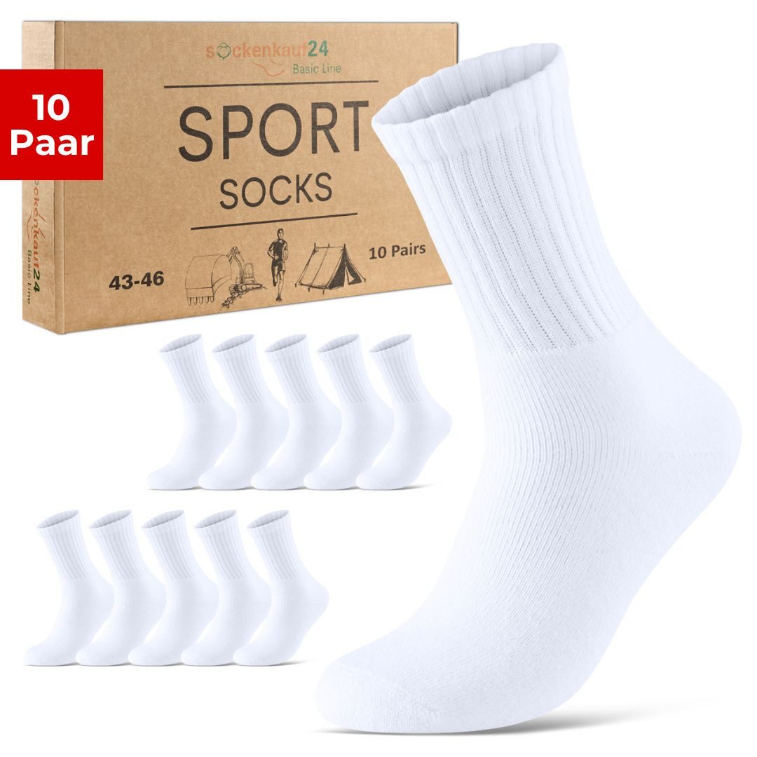 sockenkauf24 Tennissocken 10 Paar Damen & Herren Sportsocken atmungsaktiv Arbeitssocken Baumwolle