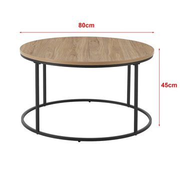 en.casa Couchtisch, »Kuhmoinen« Wohnzimmertisch aus Metall und MDF Ø80cm Schwarz/Holzoptik