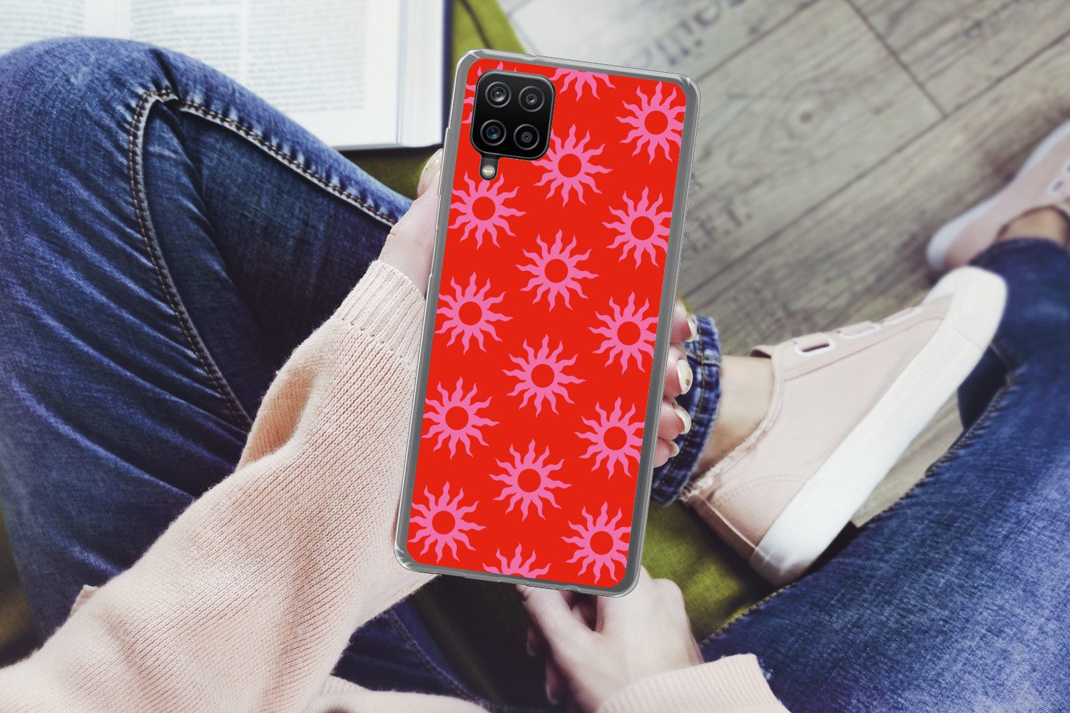 MuchoWow Handyhülle für Samsung Galaxy A12 Sonnen - Rot - Rosa - Muster - Sommer, Smartphone-Bumper, Print, Handy Schutzhülle Dünn