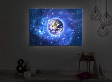 lightbox-multicolor LED-Bild Planet Erde im Weltraum front lighted / 60x40cm, Leuchtbild mit Fernbedienung