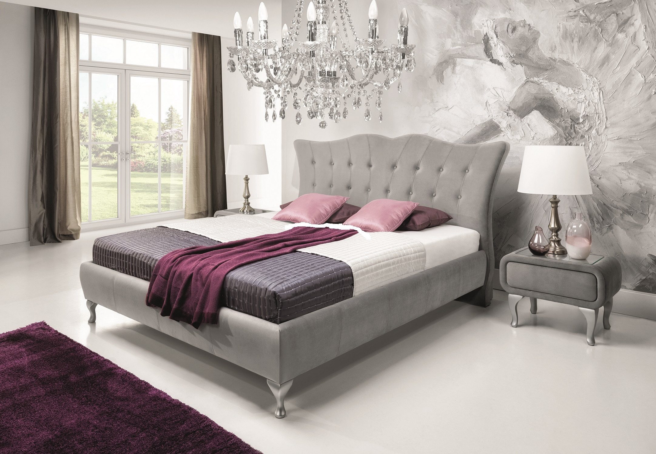 JVmoebel Polsterbett Chesterfield Doppelbett Beige mit edlen Edelstahlfüßen, Bett Chesterfield Polsterbett Luxus Doppel Schlafzimmer Designbett