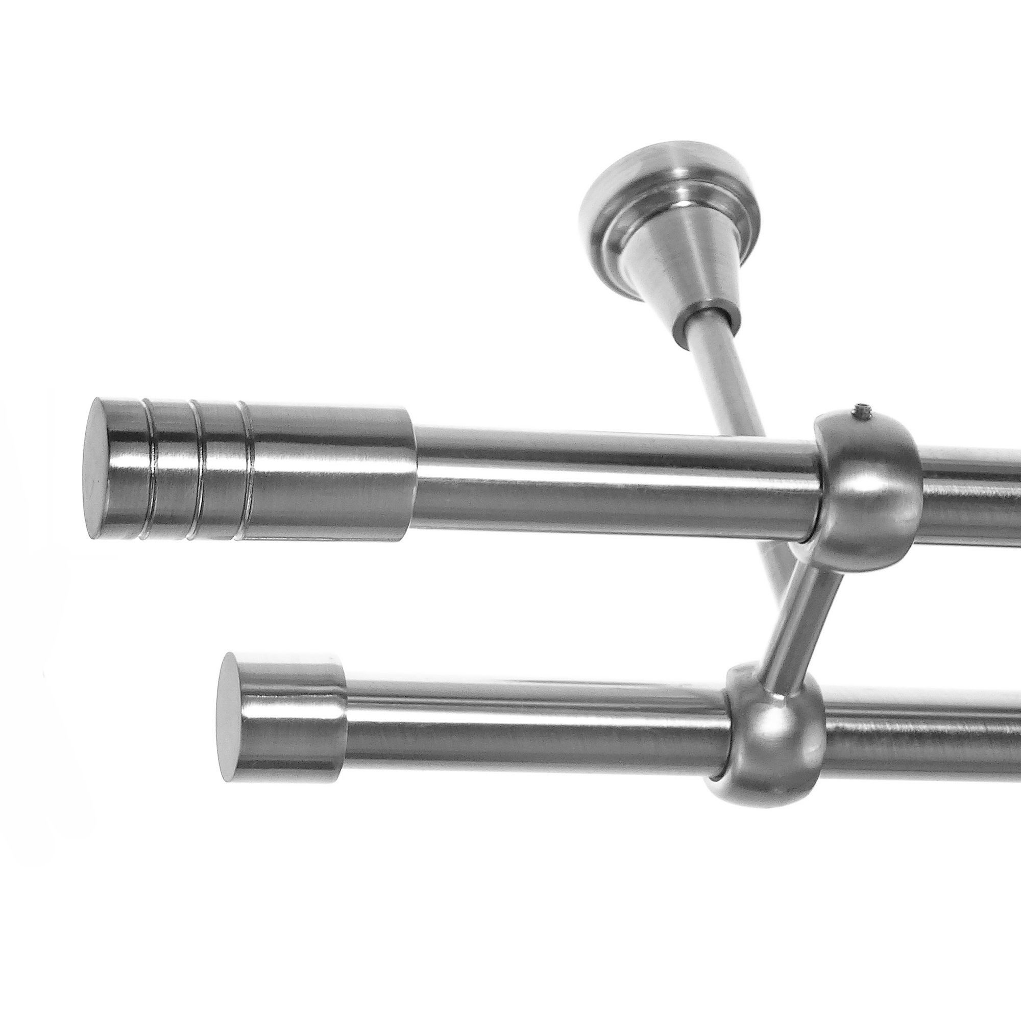 BASIT Gardinenstange Edelstahloptik 19mm mit Deckenträgern 120 cm E60, Ø 19 mm, 2-läufig, verschraubt, Metall, D28 120 cm E60 Zylinder