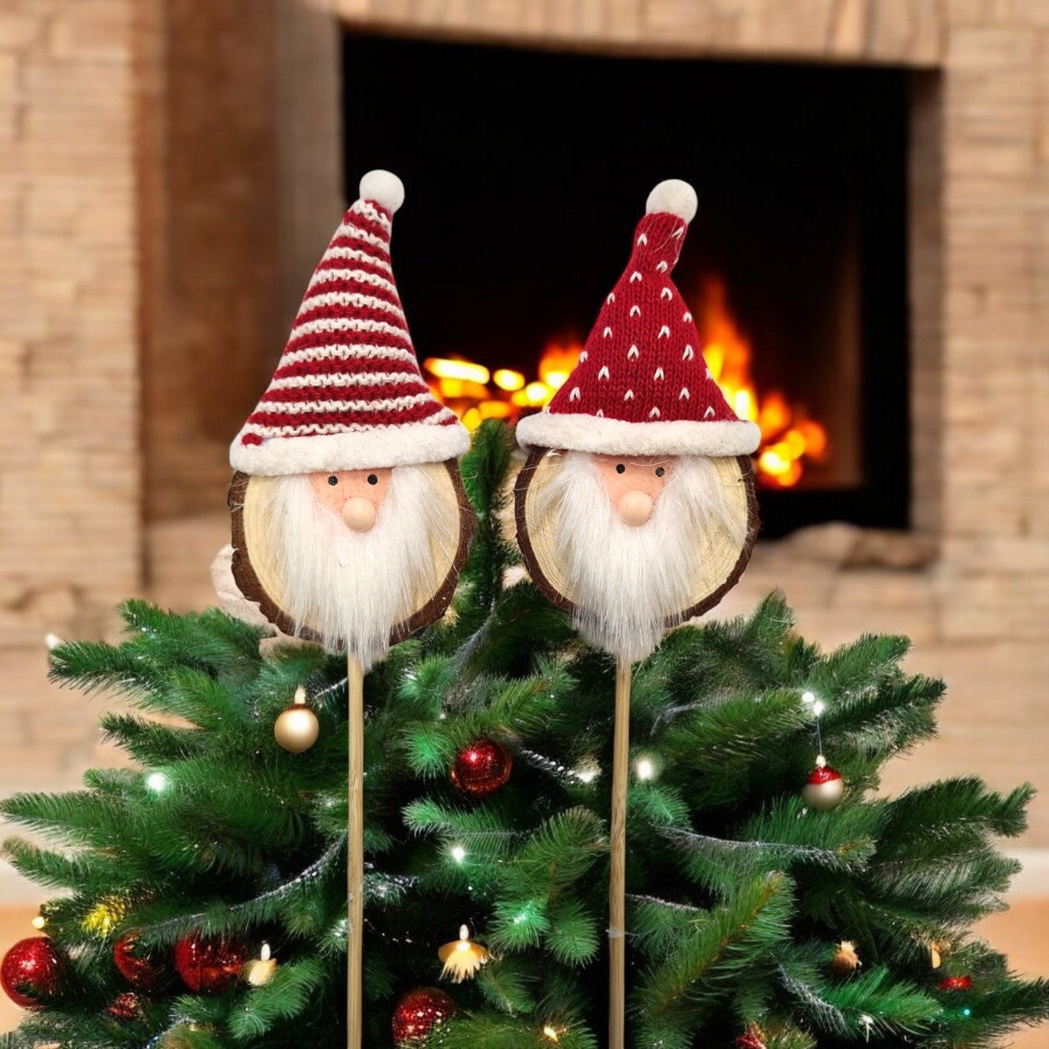 Macosa Home Dekofigur Dekostecker Nikolaus 2er Set Holz Wolle Rot Weiß Dekostab (Dekoweihnachtsmann, 2 St., Blumenstecker Winter-Deko Winter Dekoration), Dekonikolaus Weihnachts-Dekoration Weihnachtsmann