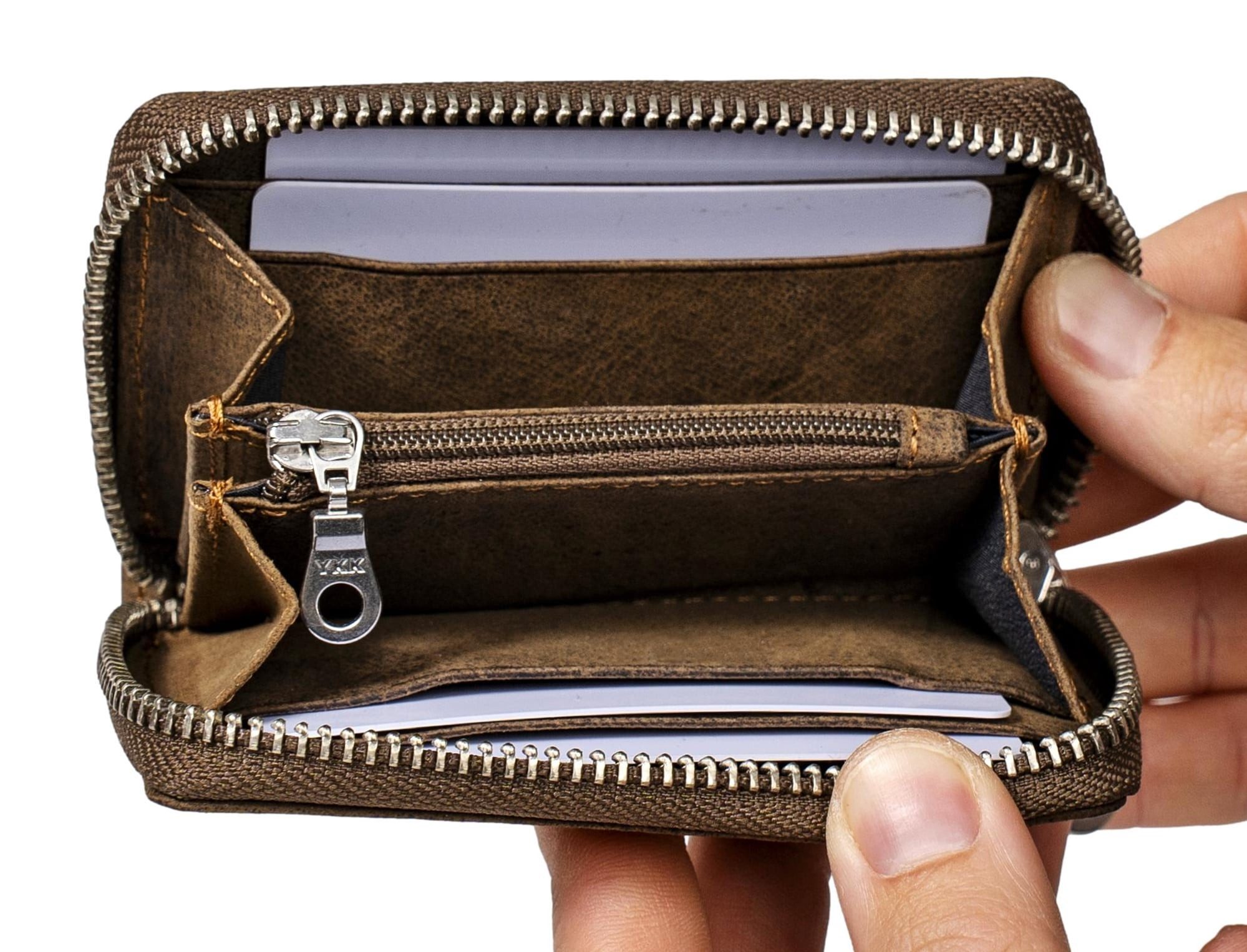 Brown Bear Geldbörse Modell Kai umlaufender Reißverschluss Querformat klein, mit 8 Kartenfächern und RFID-Schutz Braun-Vintage