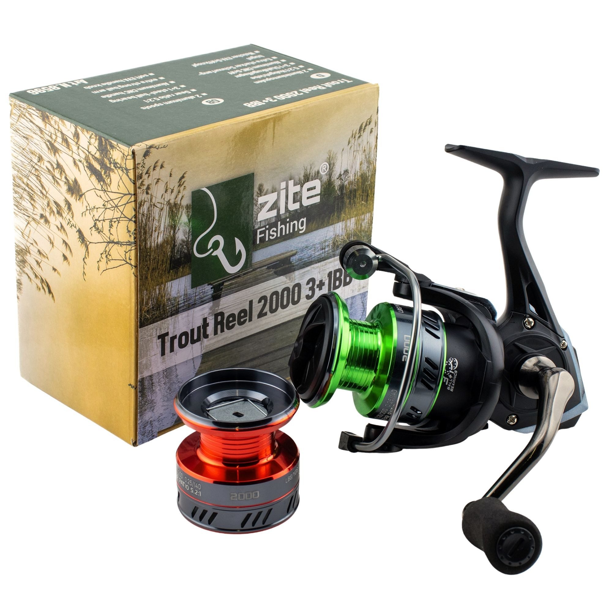 Zite Freilaufrolle Trout Reel 2000-3000 3+1 Kugellager je 2 Aluminiumspulen Angelrolle)