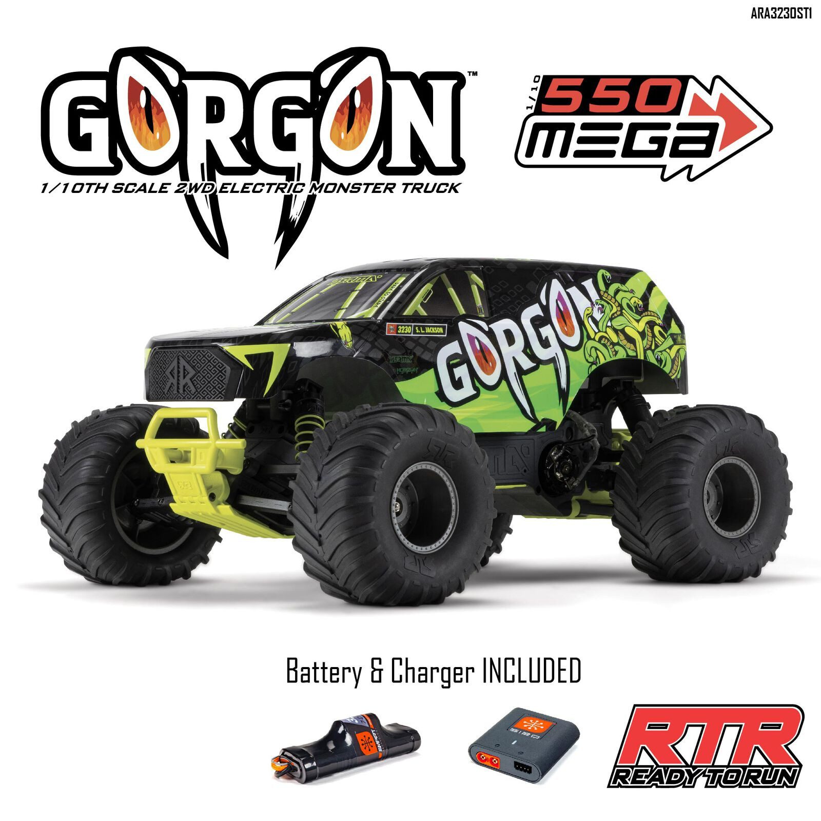 Arrma RC-Buggy Arrma Gorgon 4x2 Mega 550 Monstertruck RTR 1:10 mit Akku, Lader