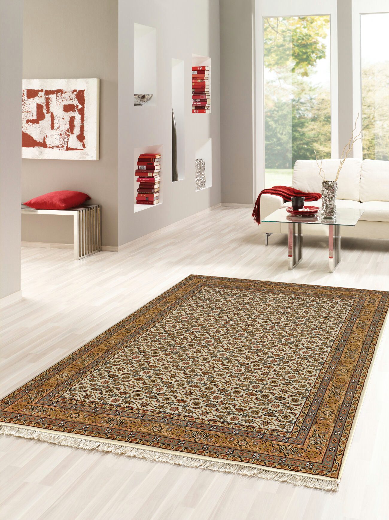 Rug Studios Teppich Herati Teppich, handgeknüpft, Rechteckig, Höhe: 15 mm, Handgeknüpft, 60 x 180 cm, Beige