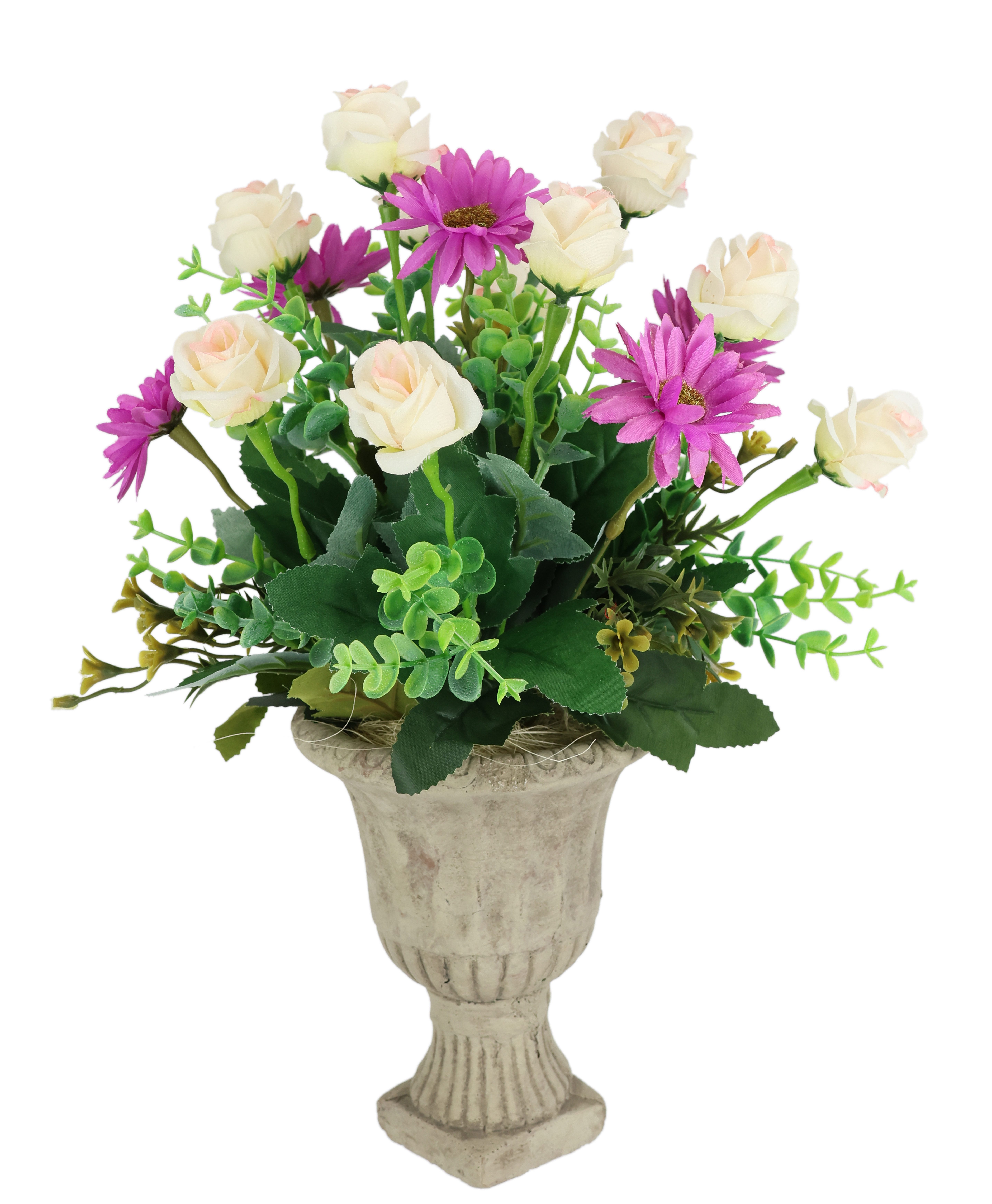 Kunstblume Wildrosen im Pokal 37cm Deko Rosen Kunstrosen Kunstpflanze Rose, I.GE.A., Höhe 37 cm, Blume Blumendeko Grabschmuck Künstlich Hochzeitsdeko Deko Seidenblumen