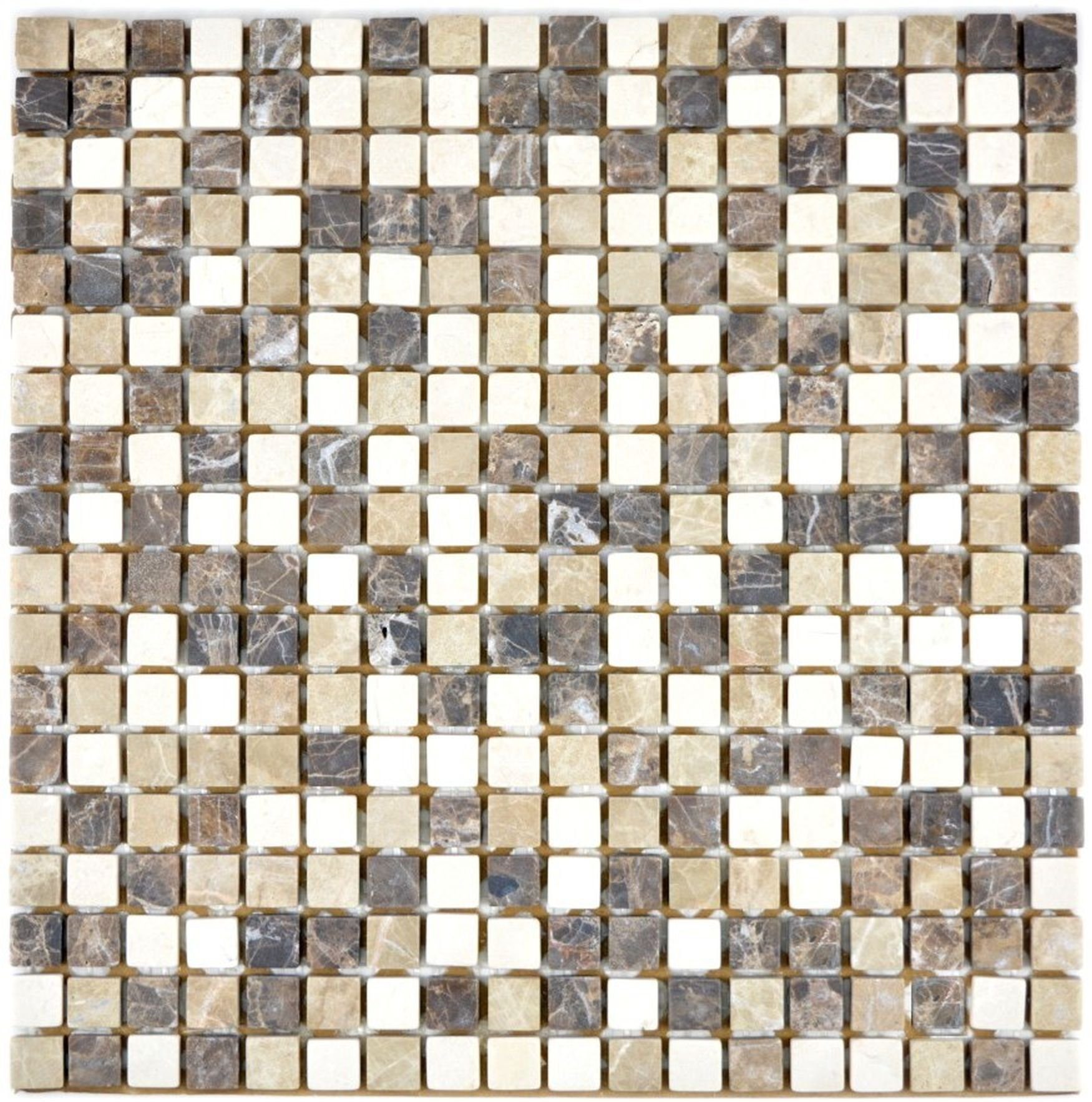 braun Mosaik Naturstein beige Quadrat Mosani Marmor Fliese creme Bodenfliese Farbmix
