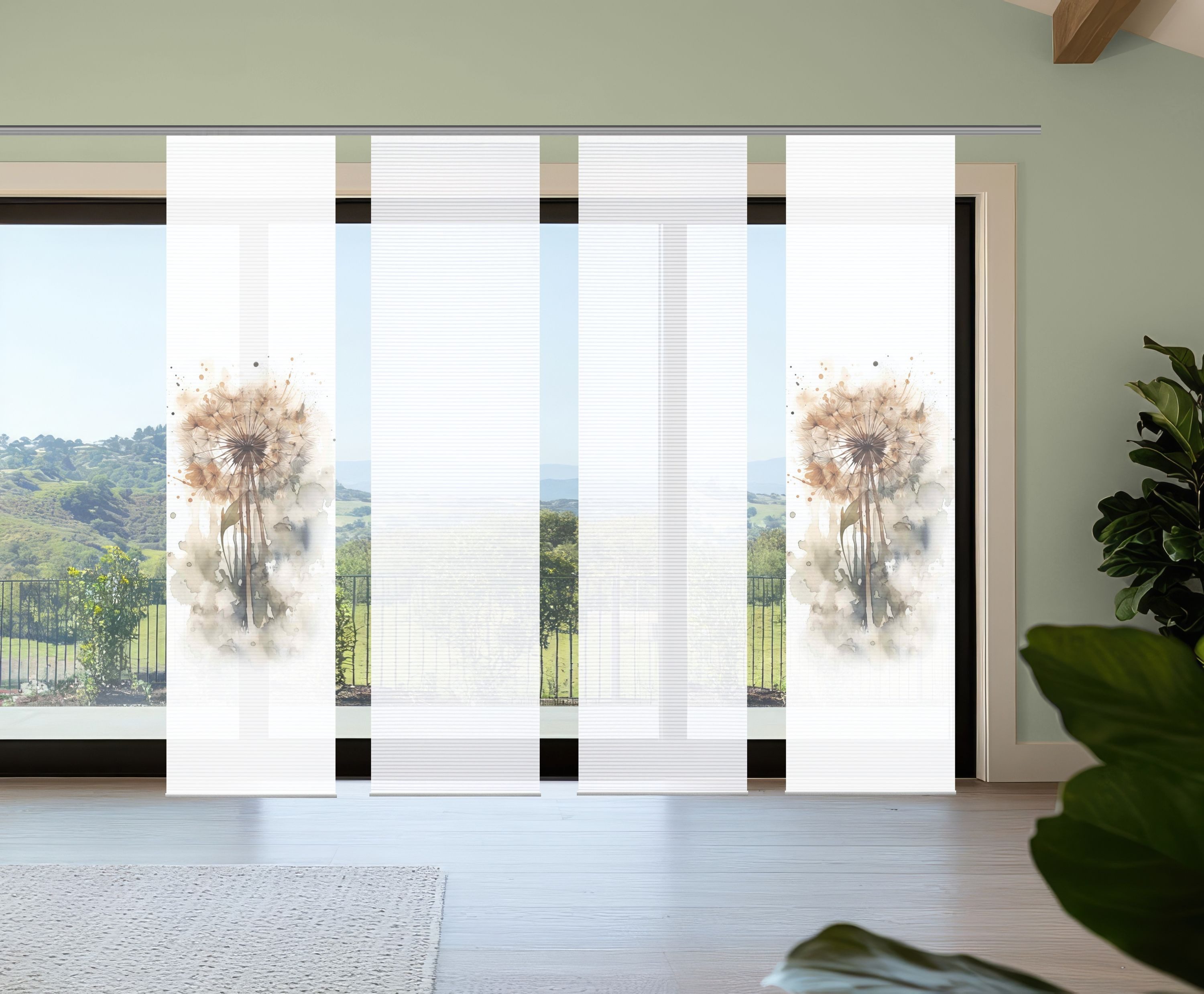 HOME WOHNIDEEN Schiebegardine HIG Schiebegardine AMARANDE, recycelt, Blume auf Bambusoptik 245x60 (4 St), halbtransparent, Polyester (recycelt) Polyester – Bild 3 von 4