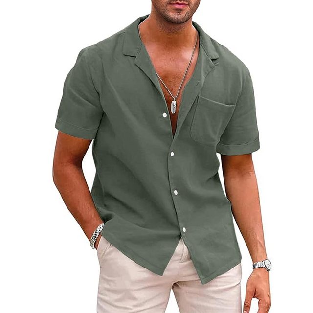 KIKI Blusentop Hawaii Hemd Männer Hemd Herren Kurzarm Sommer Leinenhemd günstig online kaufen