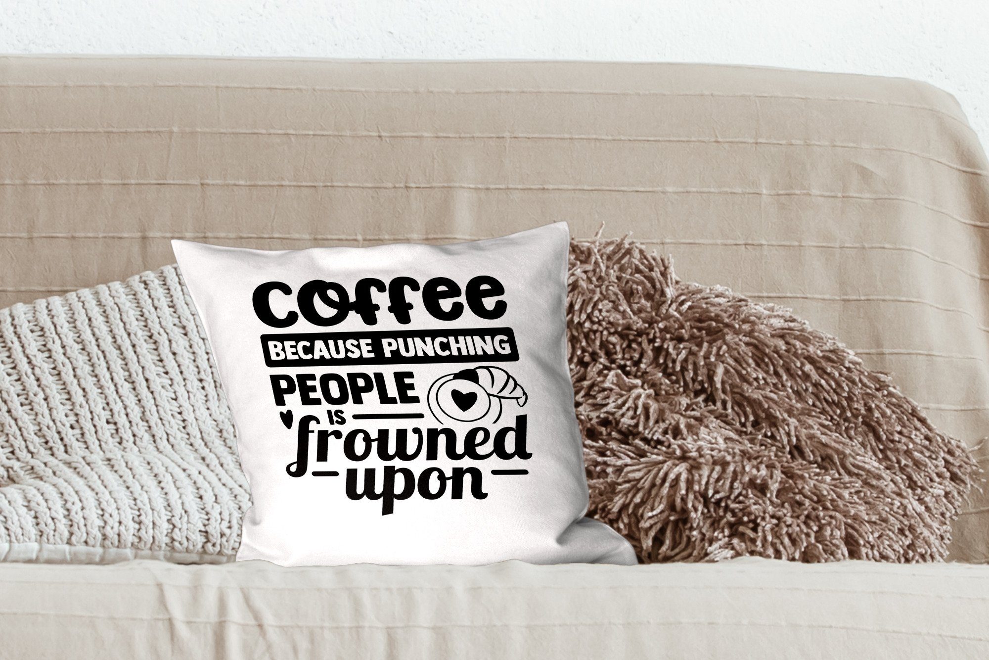 Schlafzimmer, Zitate - MuchoWow für Wohzimmer, Füllung - Sofakissen mit Cappuccino, Deko, Dekokissen Kaffee Zierkissen