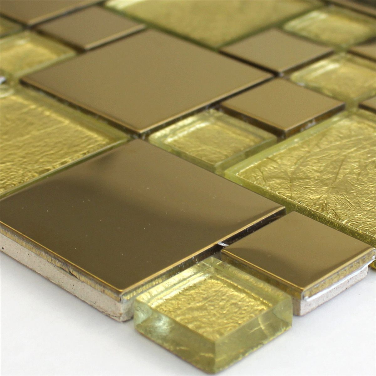 Mosafil Mosaikfliesen Mosaikfliesen Glas Edelstahl Metall Gold, Glas-Metall-Edelstahl 30.000x30.000, gold