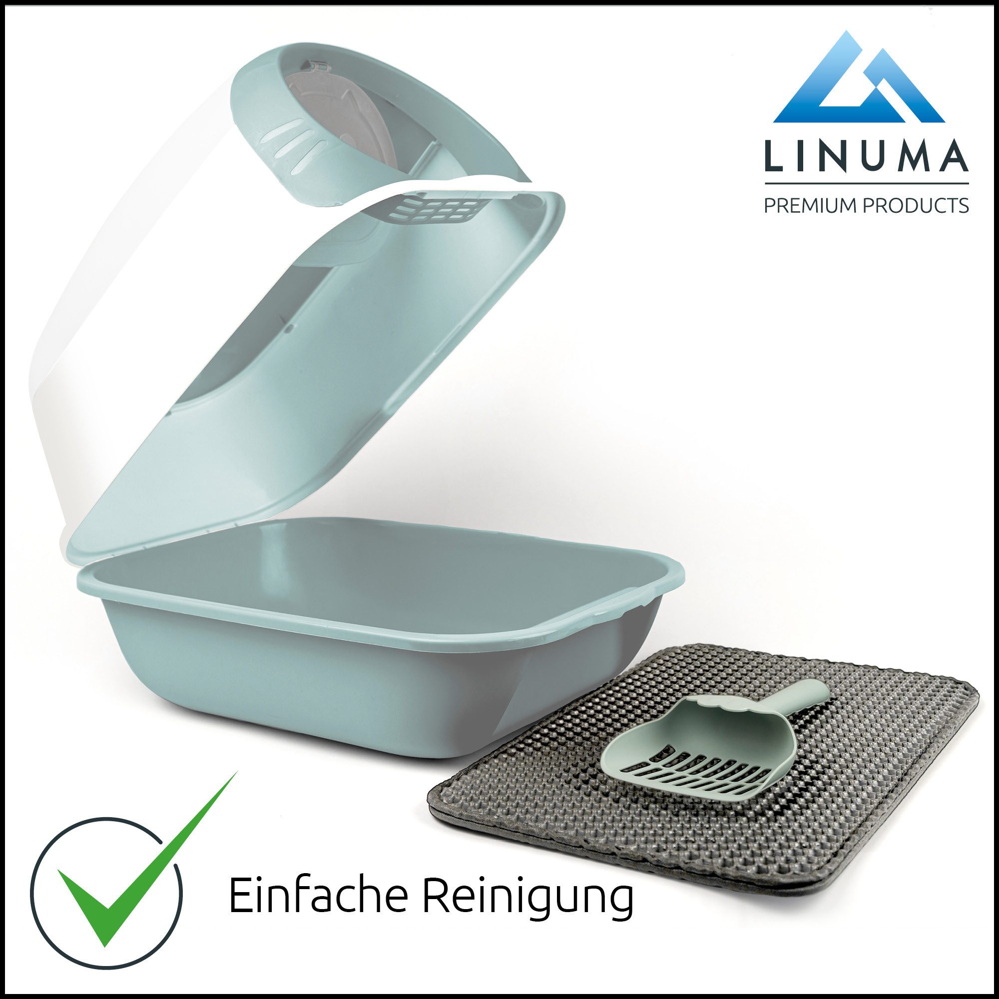 LINUMA Katzentoilette Katzenklo mit Deckel, Streumatte und Schaufel abnehmbar auch offen, Katzenklo auch offen nutzbar inkl. Katzenstreumatte und Schaufel