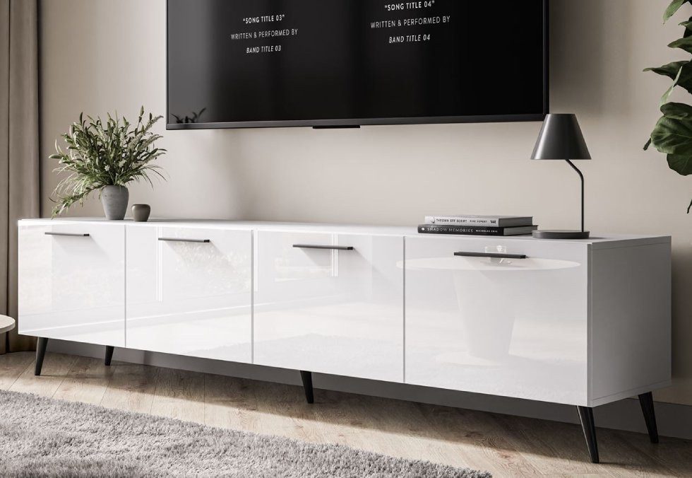 ALLHOUSE24 TV-Schrank LOGANTE 200 cm weiß Hochglanz/weiß mit Griffen Unters günstig online kaufen