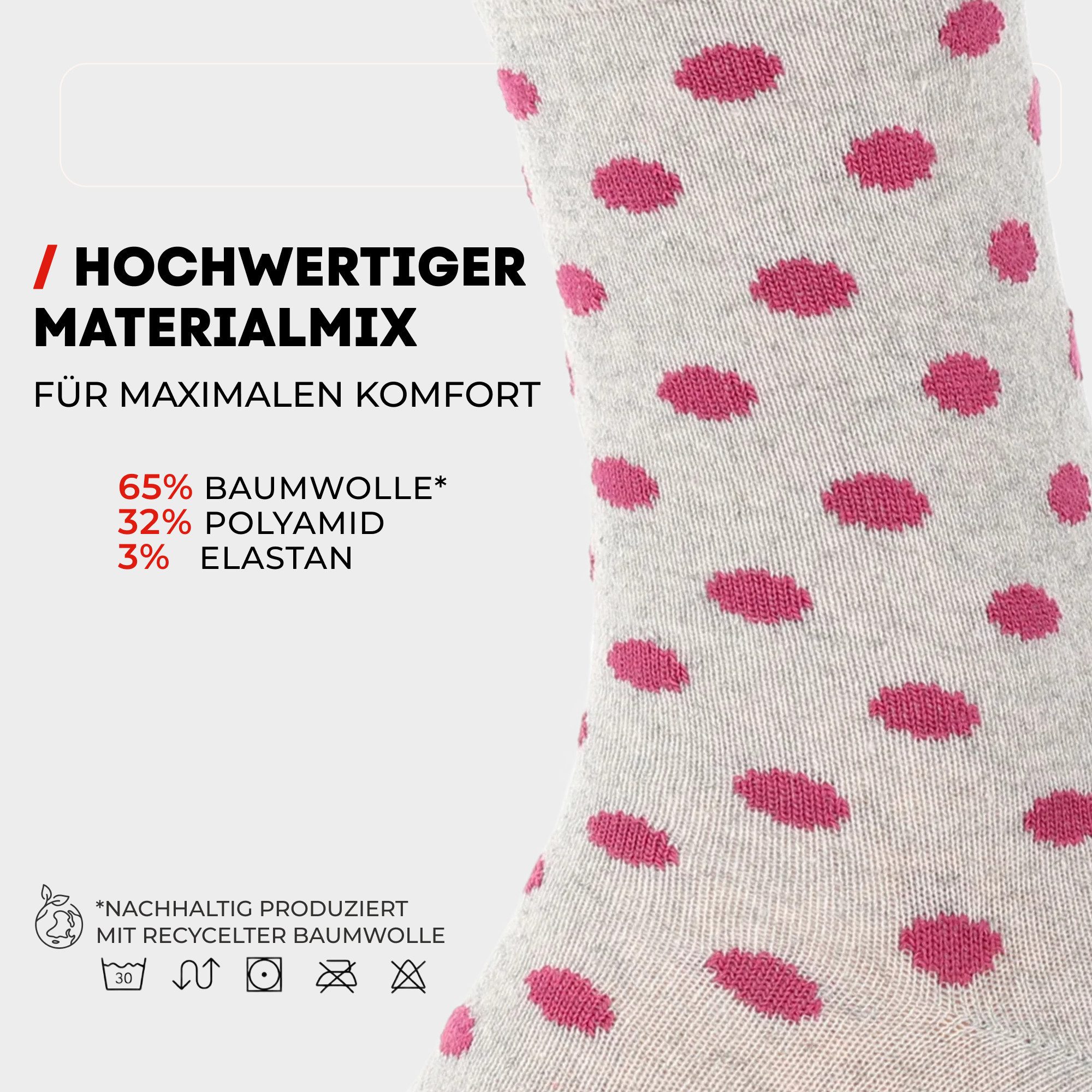 Chili Lifestyle Basicsocken Punkte Damensocken Baumwollsocken jeansblau grau schwarz (Multipack, 10-Paar, 5 Farbdesings) Weichbund ohne Gummidruck – Bild 3 von 5
